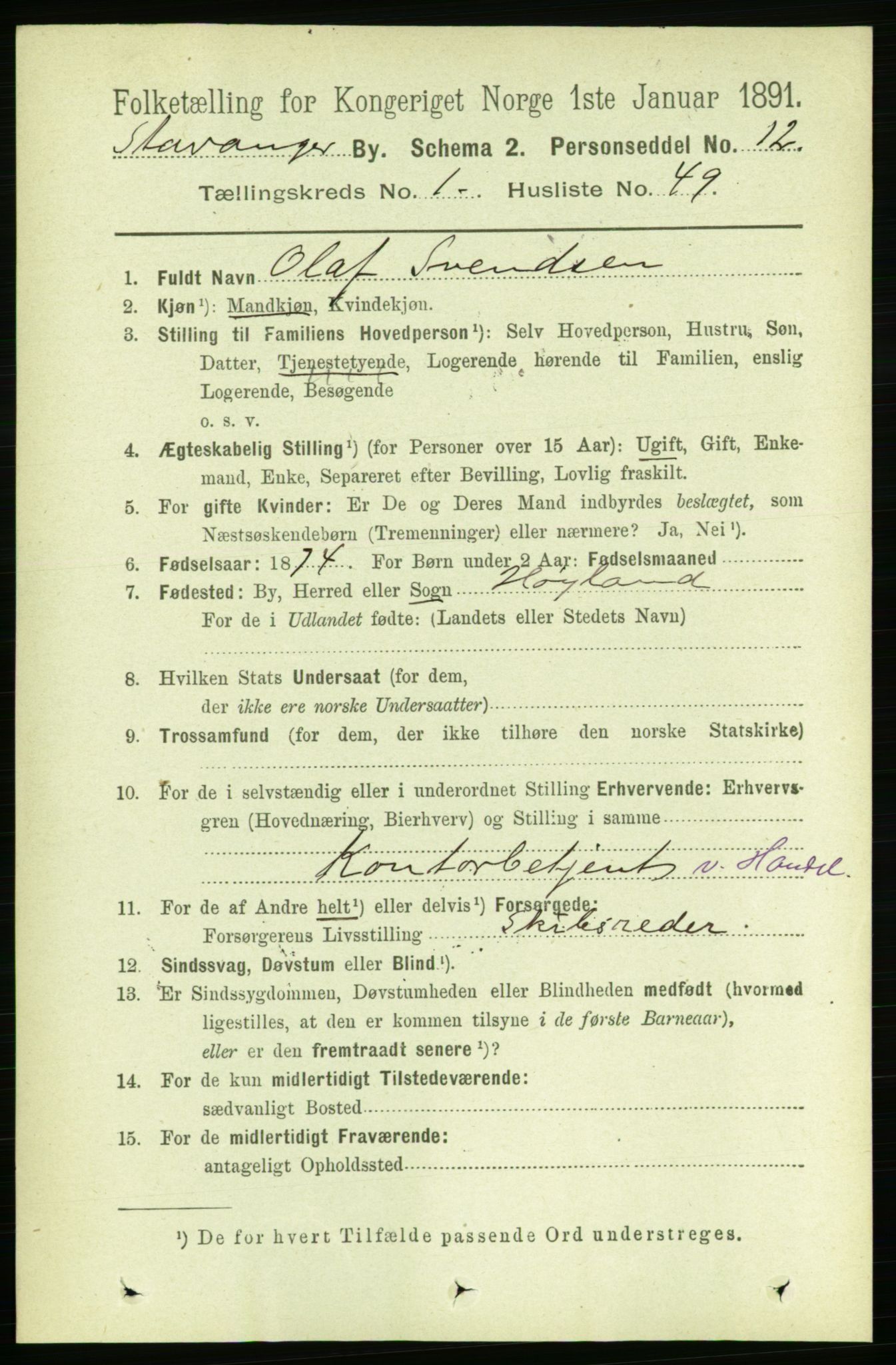 RA, 1891 census for 1103 Stavanger, 1891, p. 5583