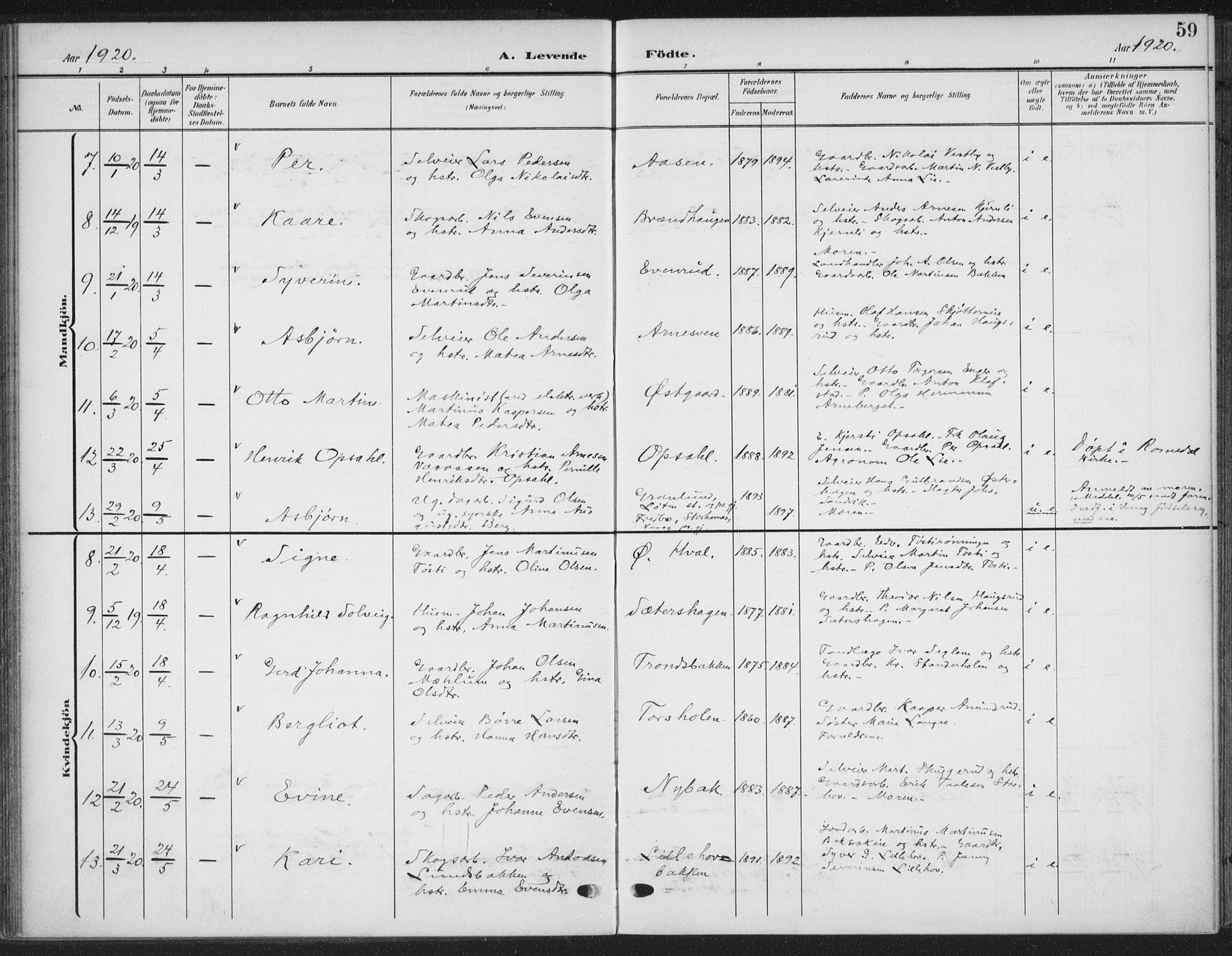 Romedal prestekontor, AV/SAH-PREST-004/K/L0009: Parish register (official) no. 9, 1906-1929, p. 59