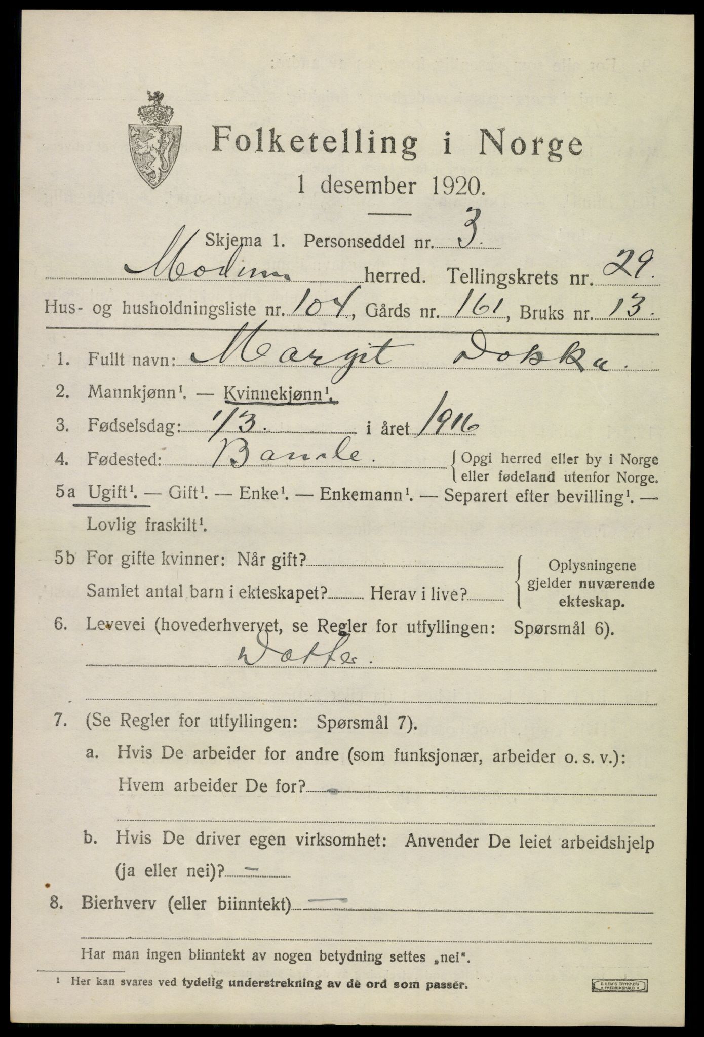 SAKO, 1920 census for Modum, 1920, p. 27623