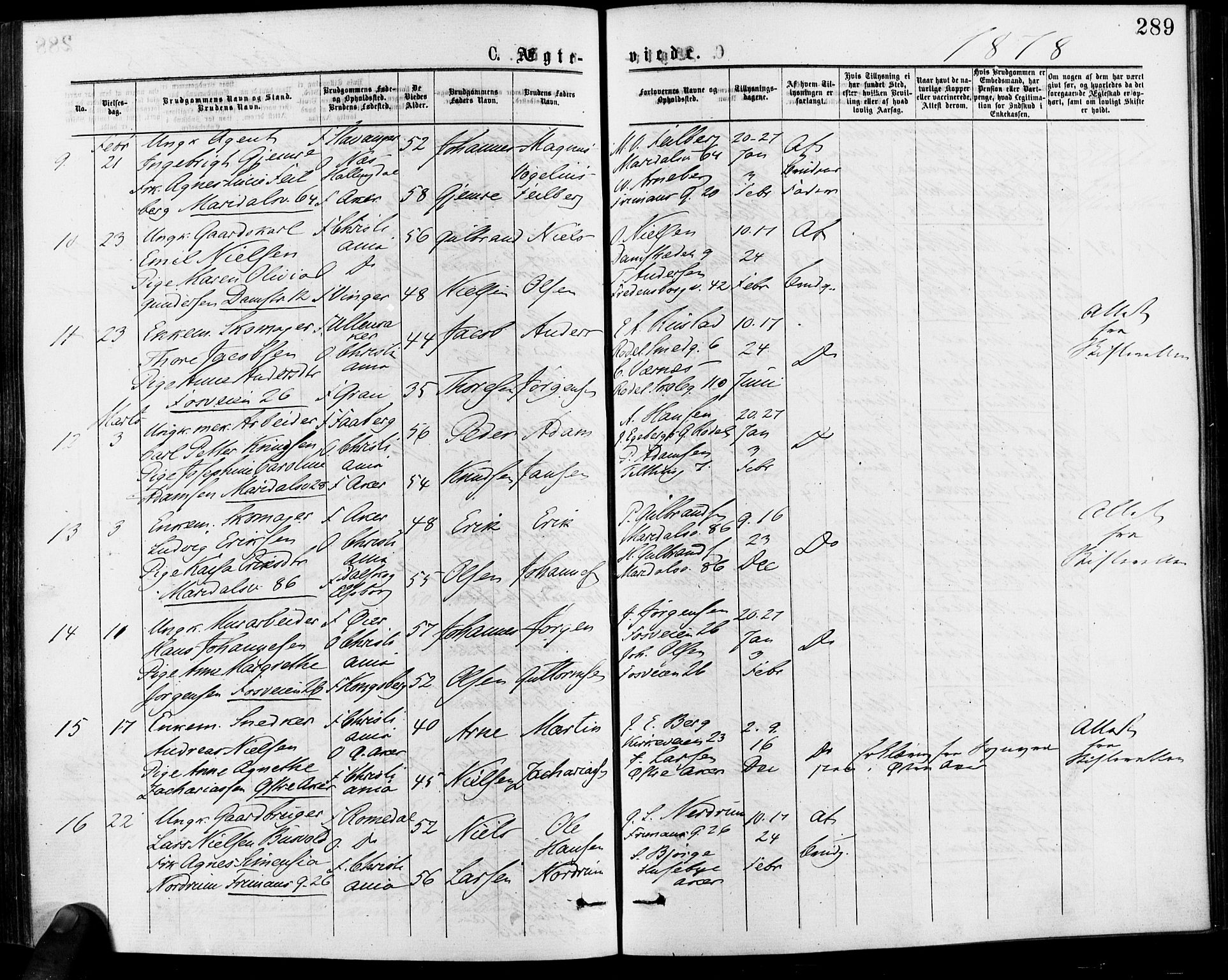 Gamle Aker prestekontor Kirkebøker, AV/SAO-A-10617a/F/L0005: Parish register (official) no. 5, 1873-1881, p. 289