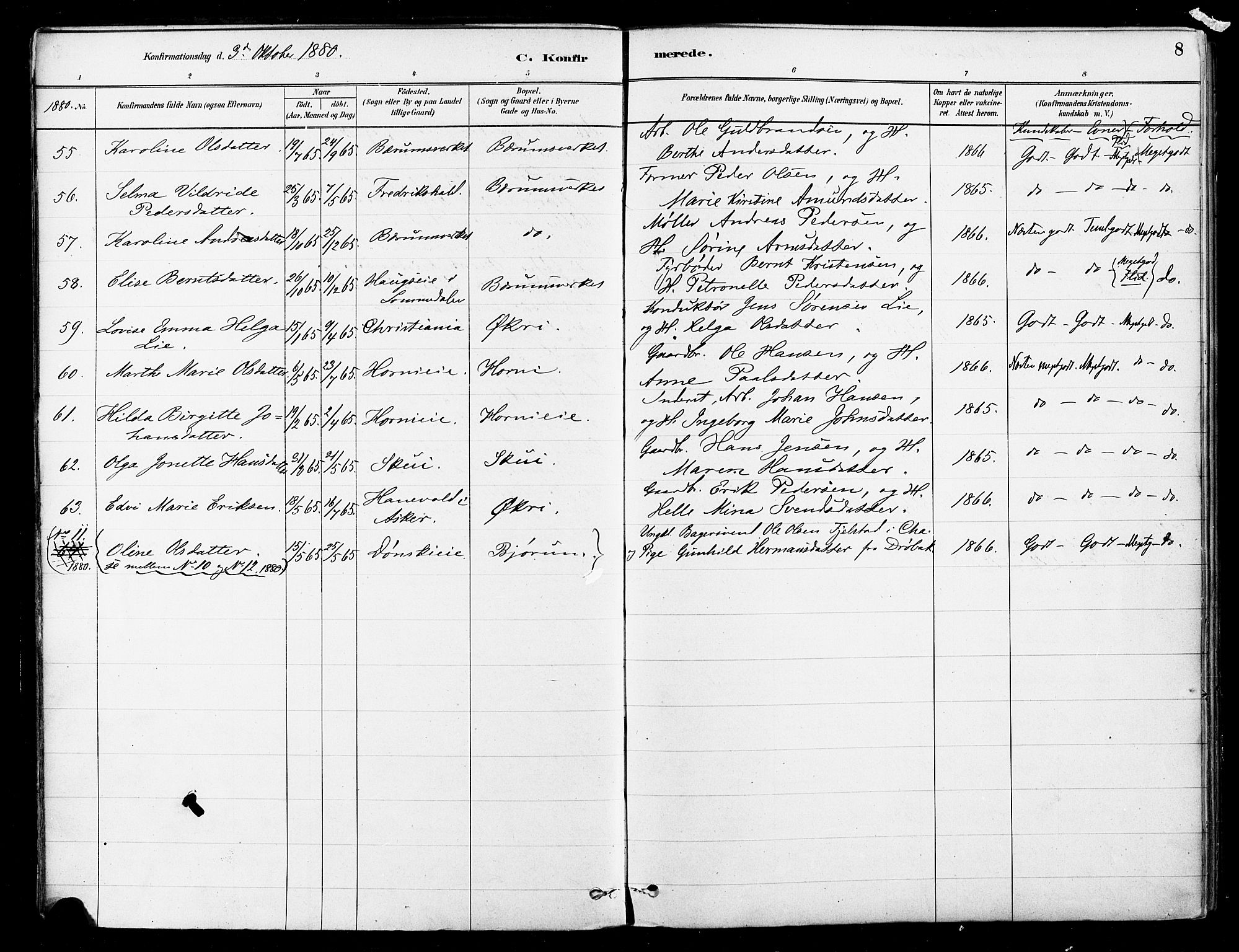 Asker prestekontor Kirkebøker, AV/SAO-A-10256a/F/Fb/L0002: Parish register (official) no. II 2, 1879-1921, p. 8