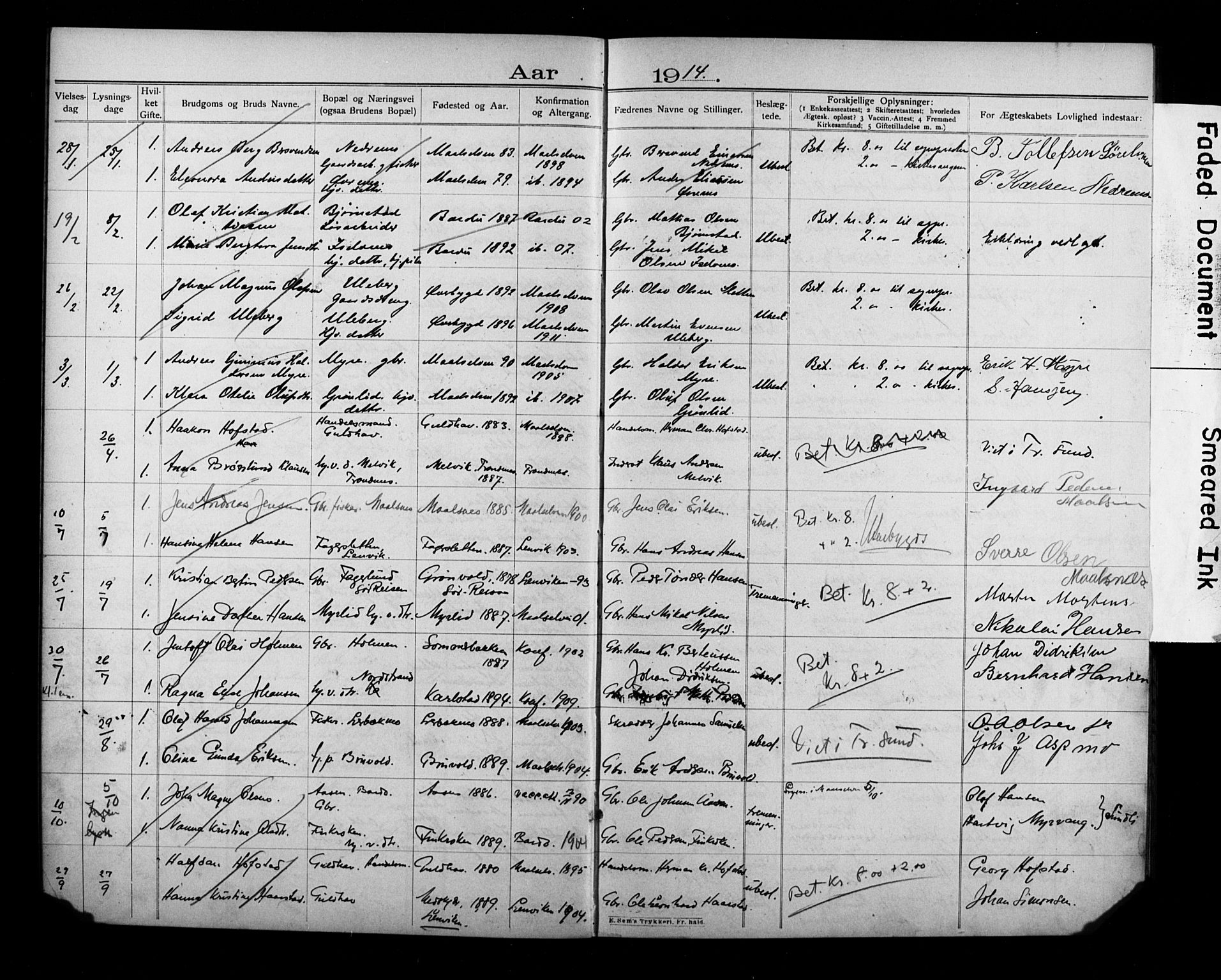 Målselv sokneprestembete, AV/SATØ-S-1311/I/Id/L0040: Banns register no. 40, 1906-1918