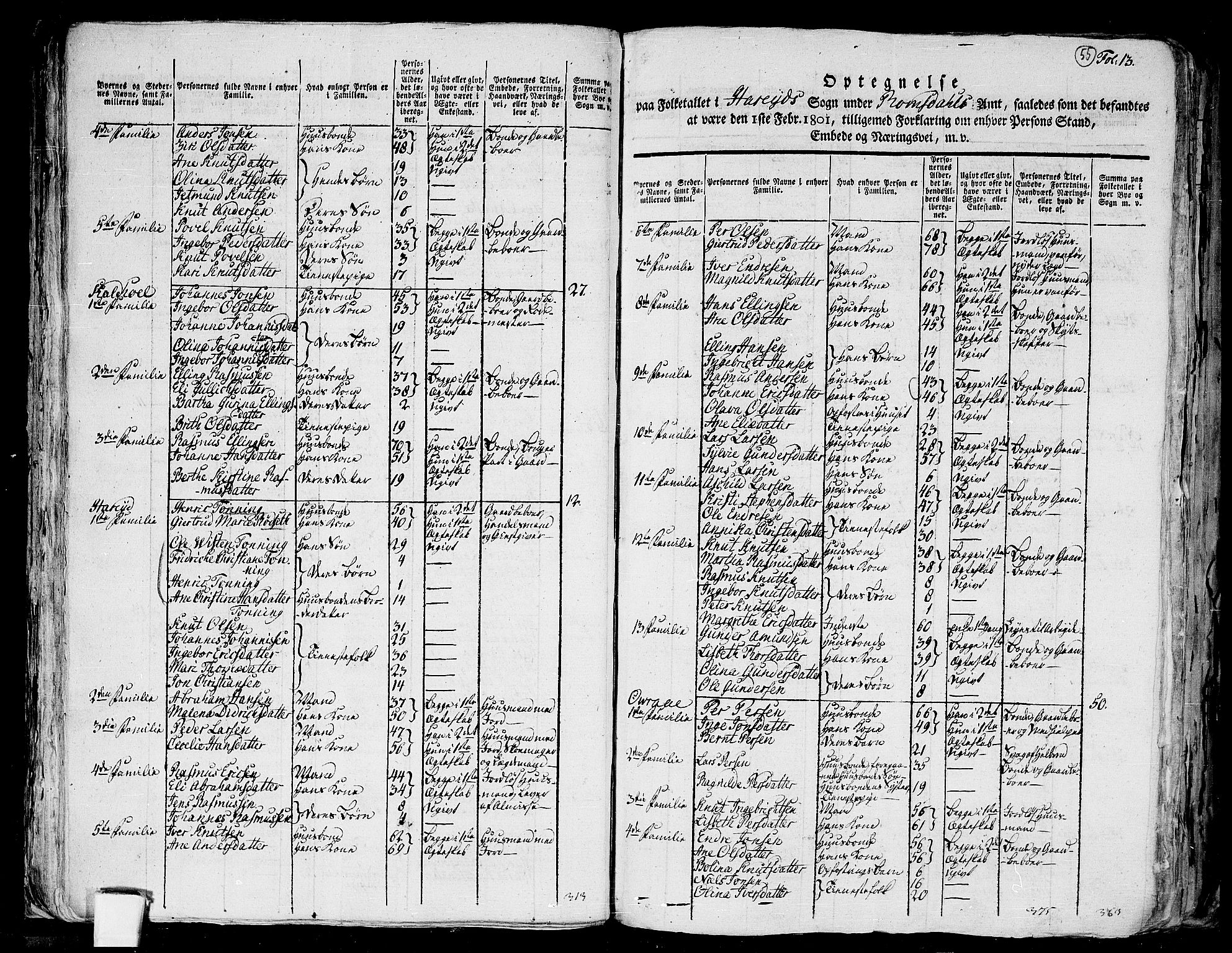 RA, 1801 census for 1516P Ulstein, 1801, p. 54b-55a