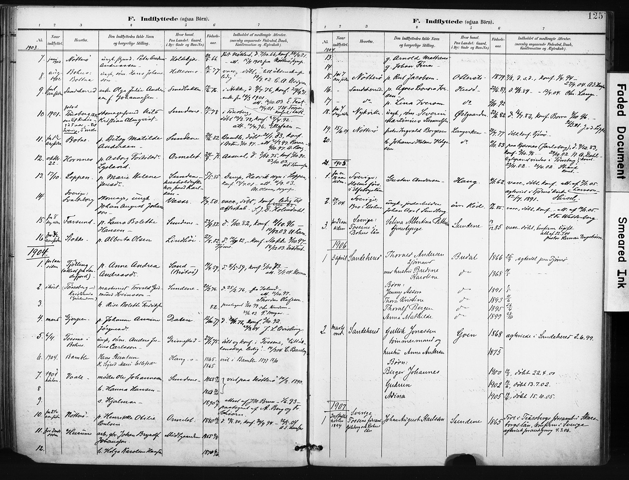 Tjøme kirkebøker, AV/SAKO-A-328/F/Fa/L0005: Parish register (official) no. I 5, 1901-1909, p. 125