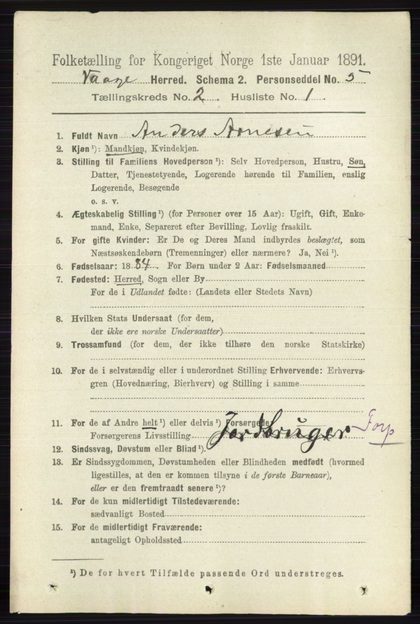 RA, 1891 census for 0515 Vågå, 1891, p. 1139