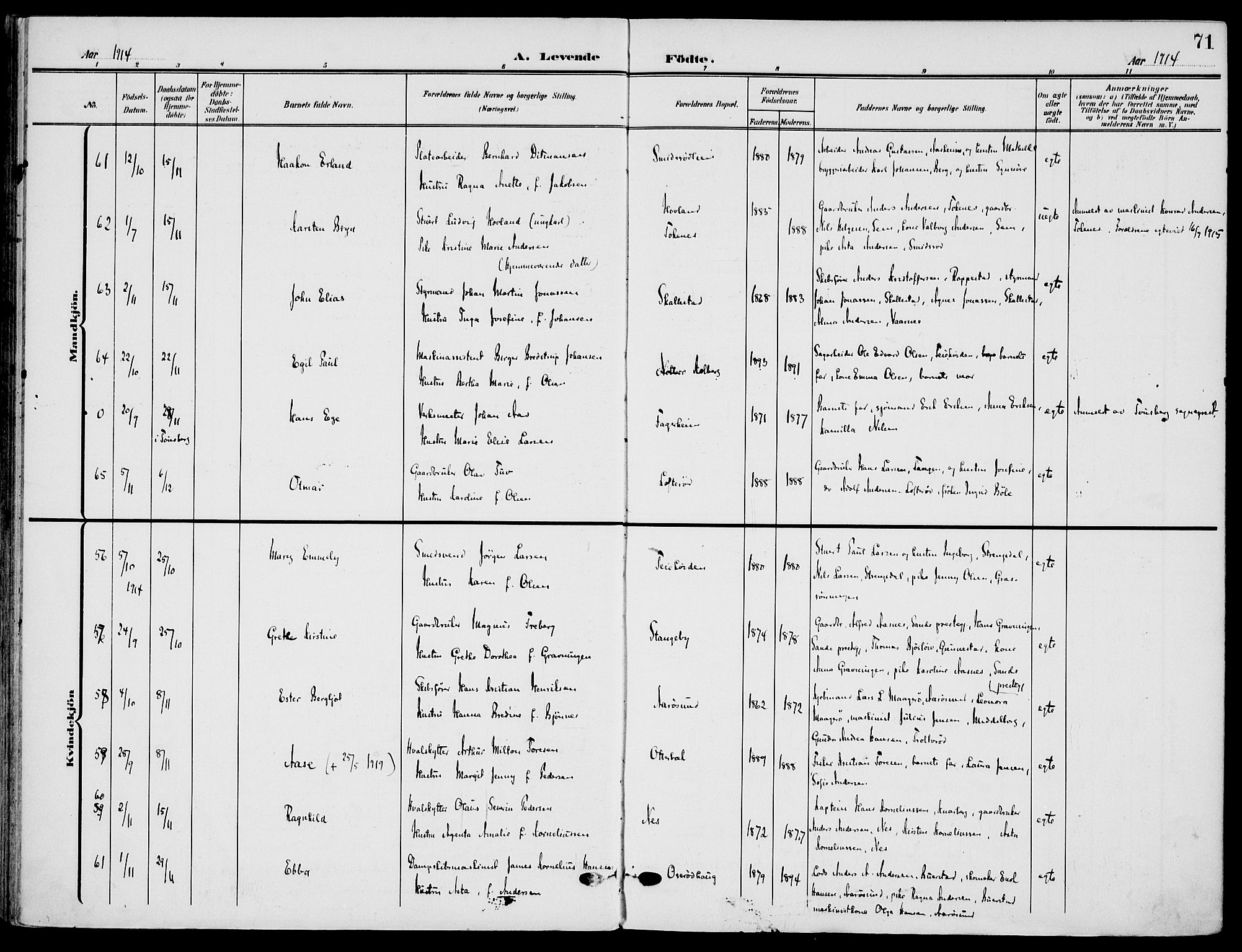 Nøtterøy kirkebøker, AV/SAKO-A-354/F/Fa/L0010: Parish register (official) no. I 10, 1908-1919, p. 71