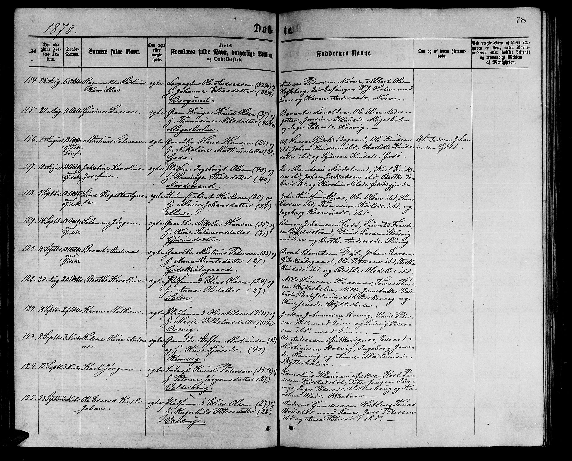 Ministerialprotokoller, klokkerbøker og fødselsregistre - Møre og Romsdal, AV/SAT-A-1454/528/L0429: Parish register (copy) no. 528C10, 1872-1886, p. 78