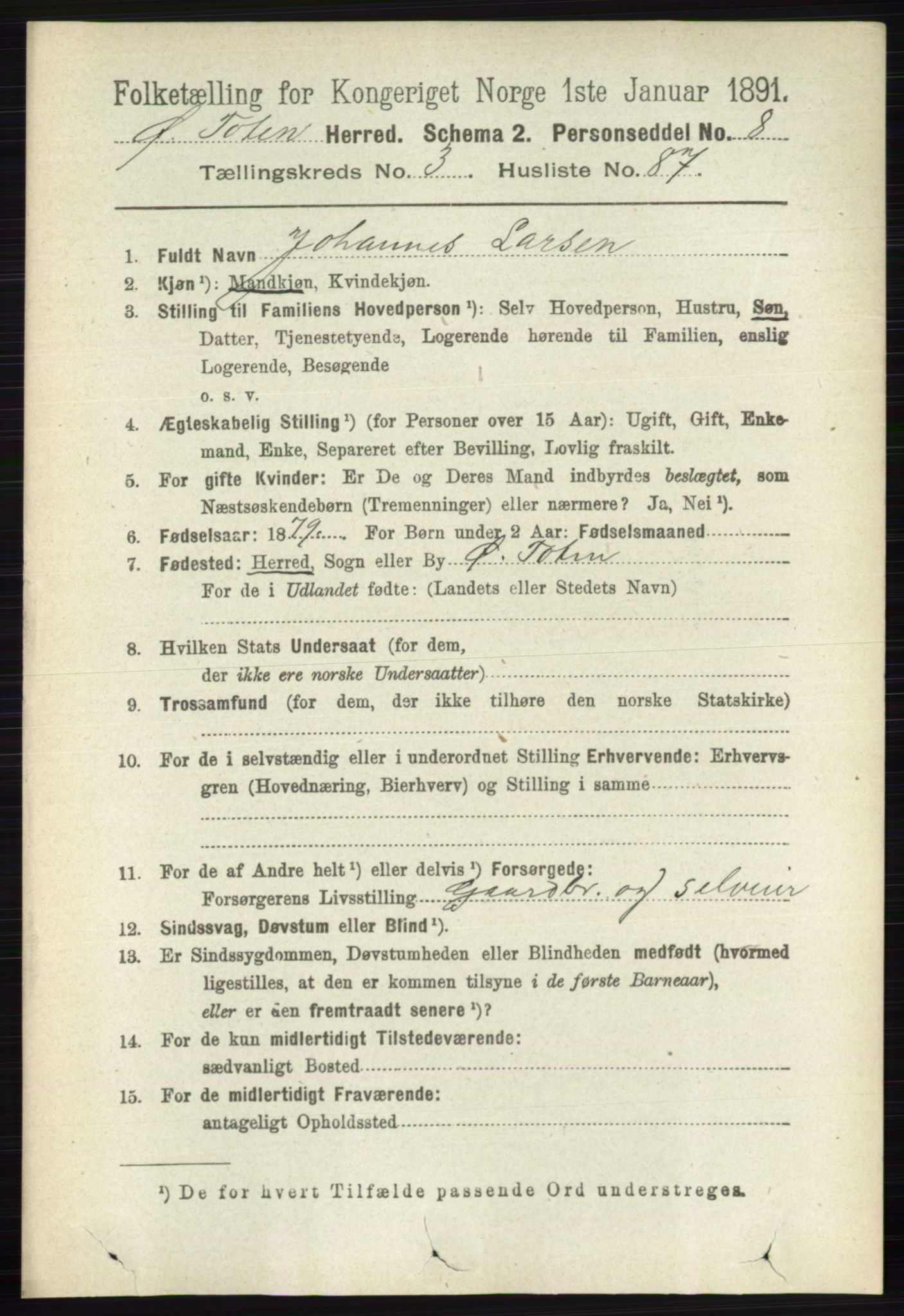 RA, 1891 census for 0528 Østre Toten, 1891, p. 2056