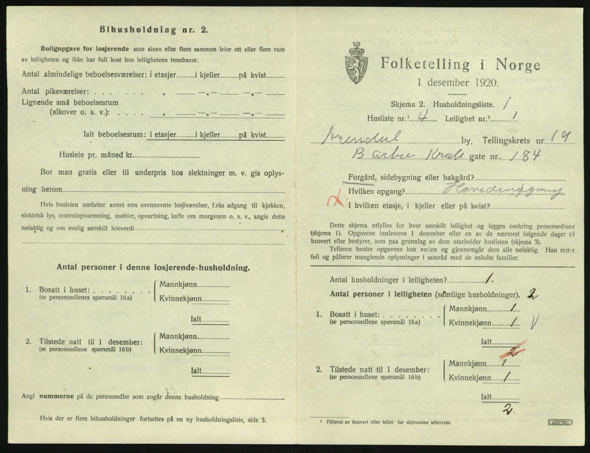 SAK, 1920 census for Arendal, 1920, p. 8096