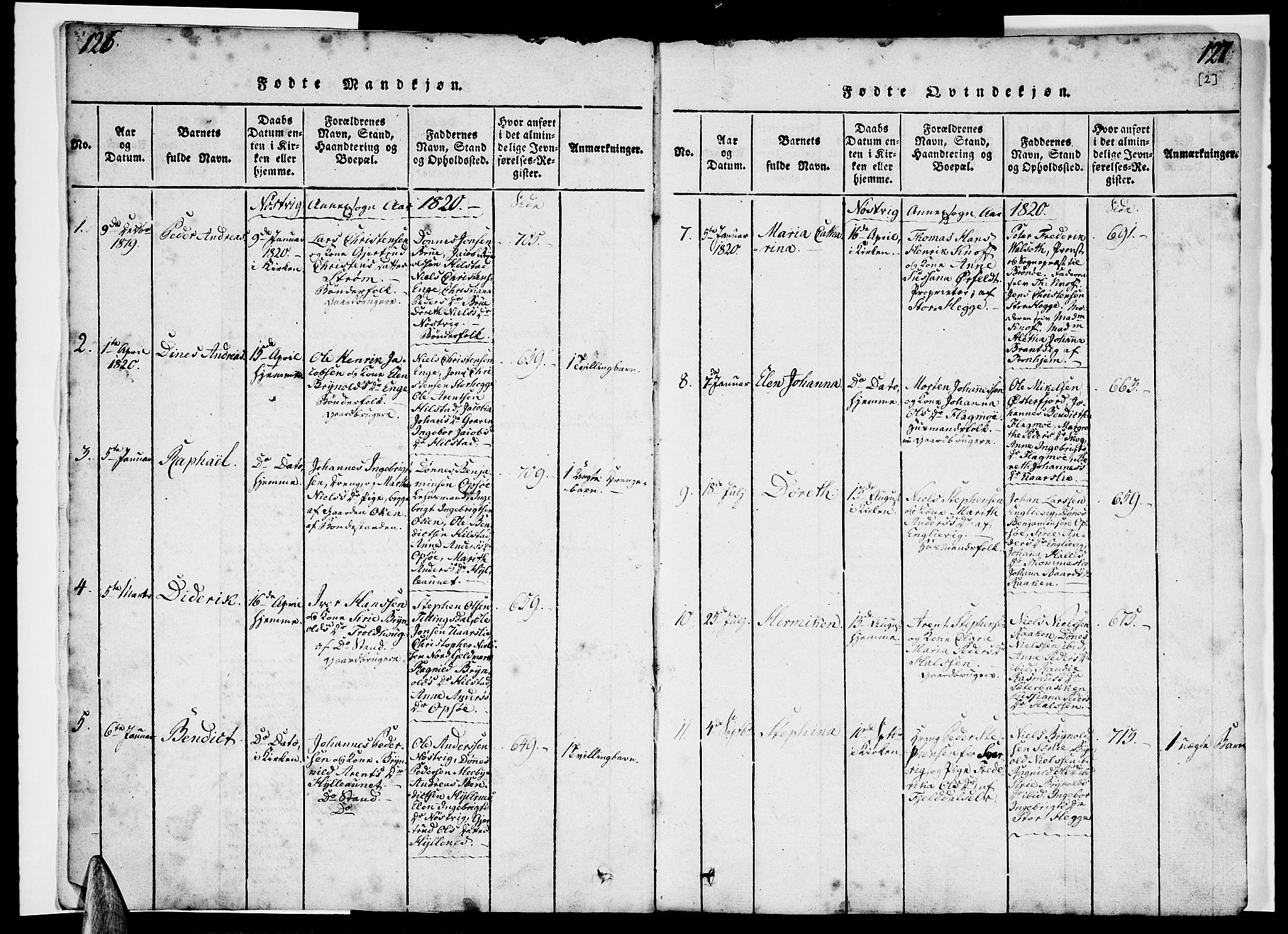 Ministerialprotokoller, klokkerbøker og fødselsregistre - Nordland, SAT/A-1459/814/L0223: Parish register (official) no. 814A04, 1820-1833, p. 126-127