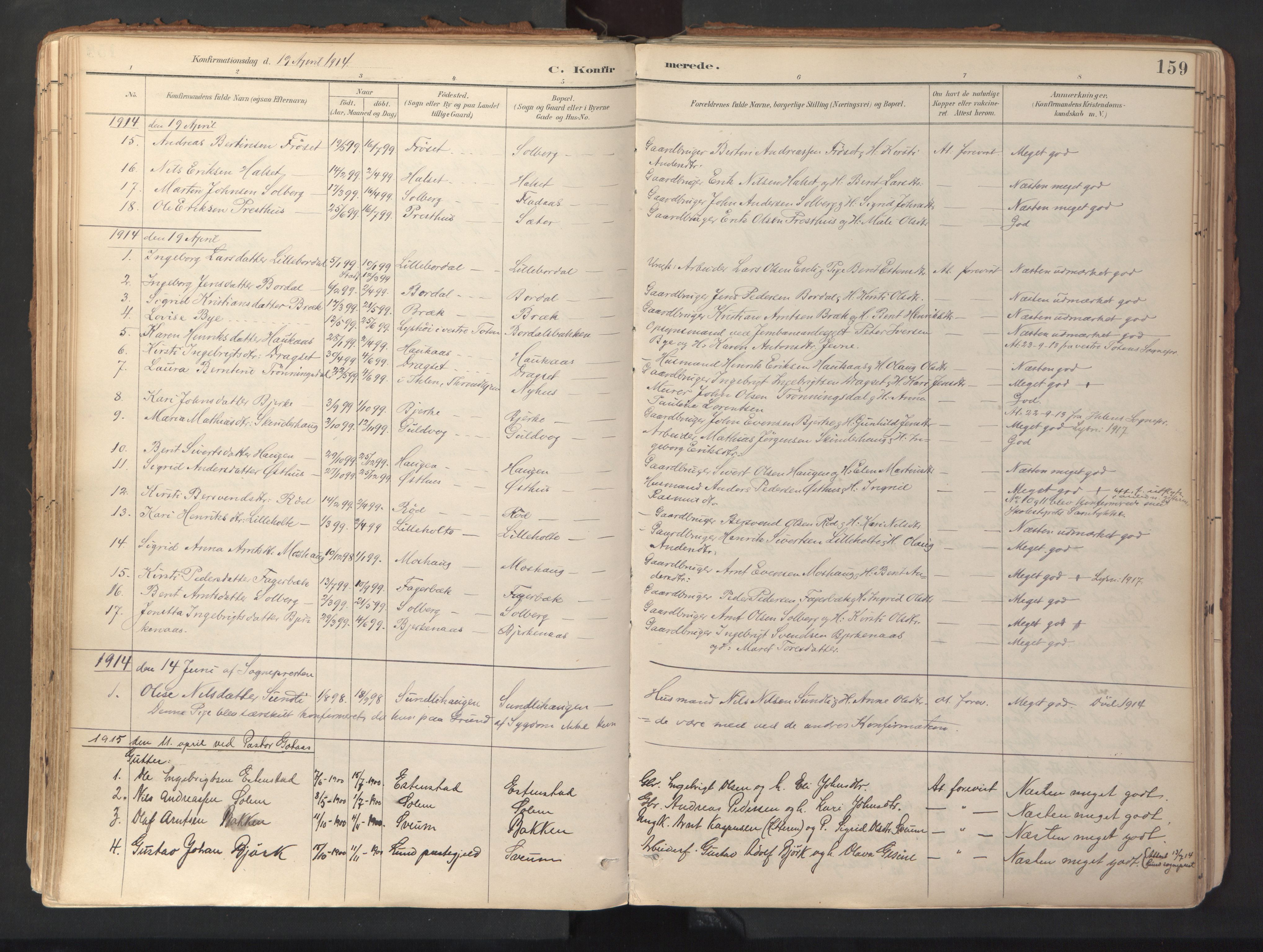 Ministerialprotokoller, klokkerbøker og fødselsregistre - Sør-Trøndelag, SAT/A-1456/689/L1041: Parish register (official) no. 689A06, 1891-1923, p. 159