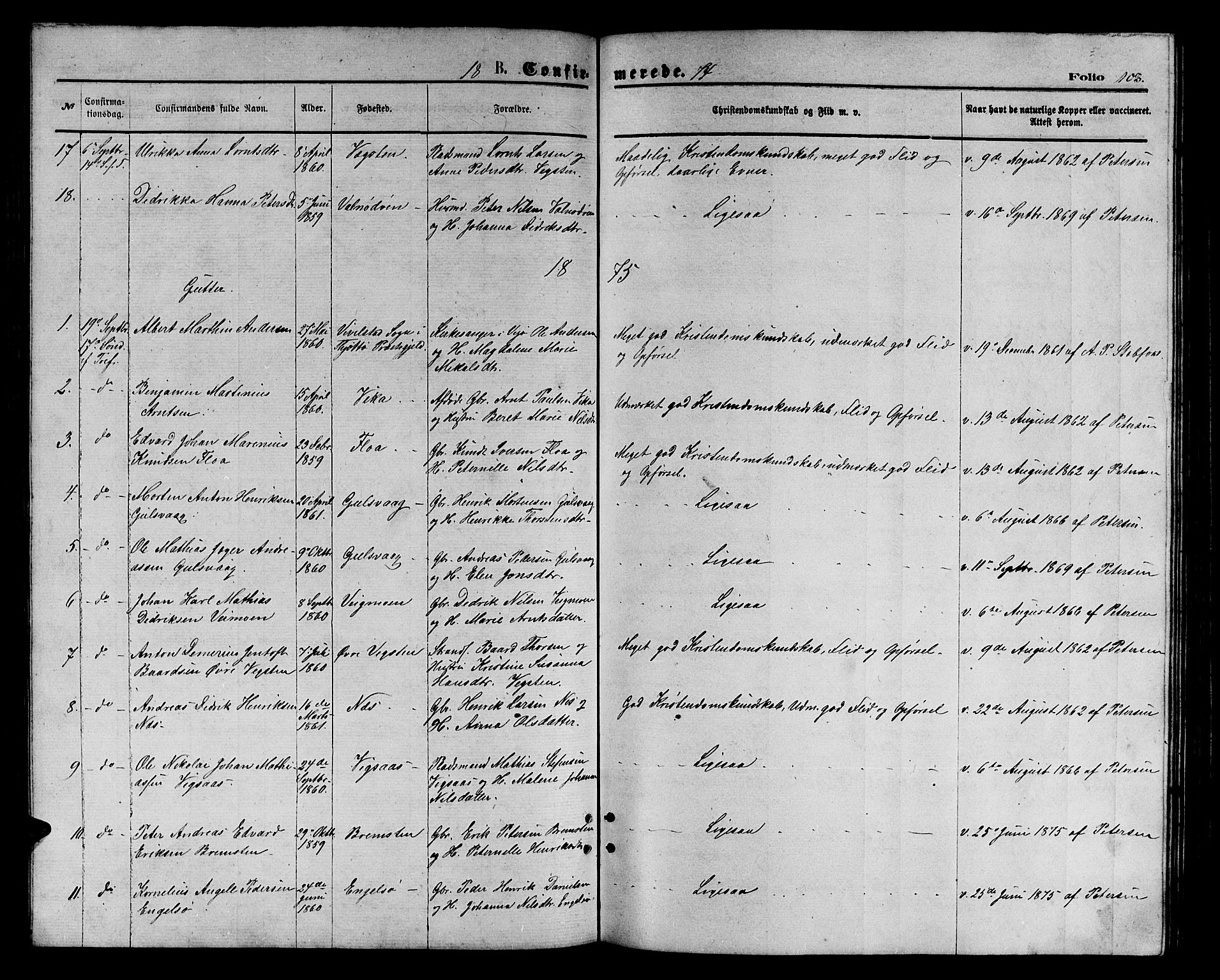 Ministerialprotokoller, klokkerbøker og fødselsregistre - Nordland, AV/SAT-A-1459/816/L0252: Parish register (copy) no. 816C02, 1871-1885, p. 103