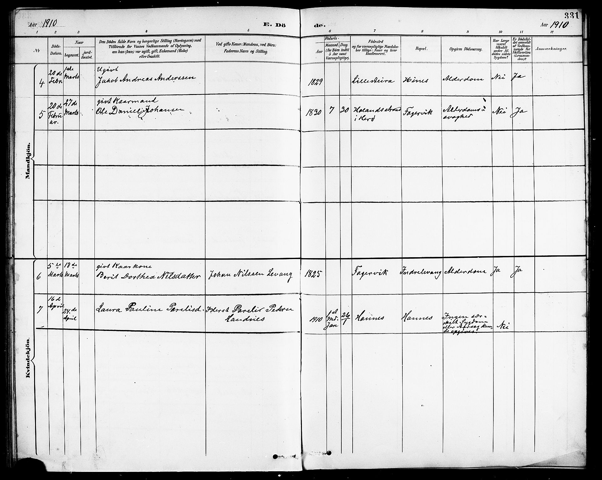 Ministerialprotokoller, klokkerbøker og fødselsregistre - Nordland, AV/SAT-A-1459/838/L0559: Parish register (copy) no. 838C06, 1893-1910, p. 331