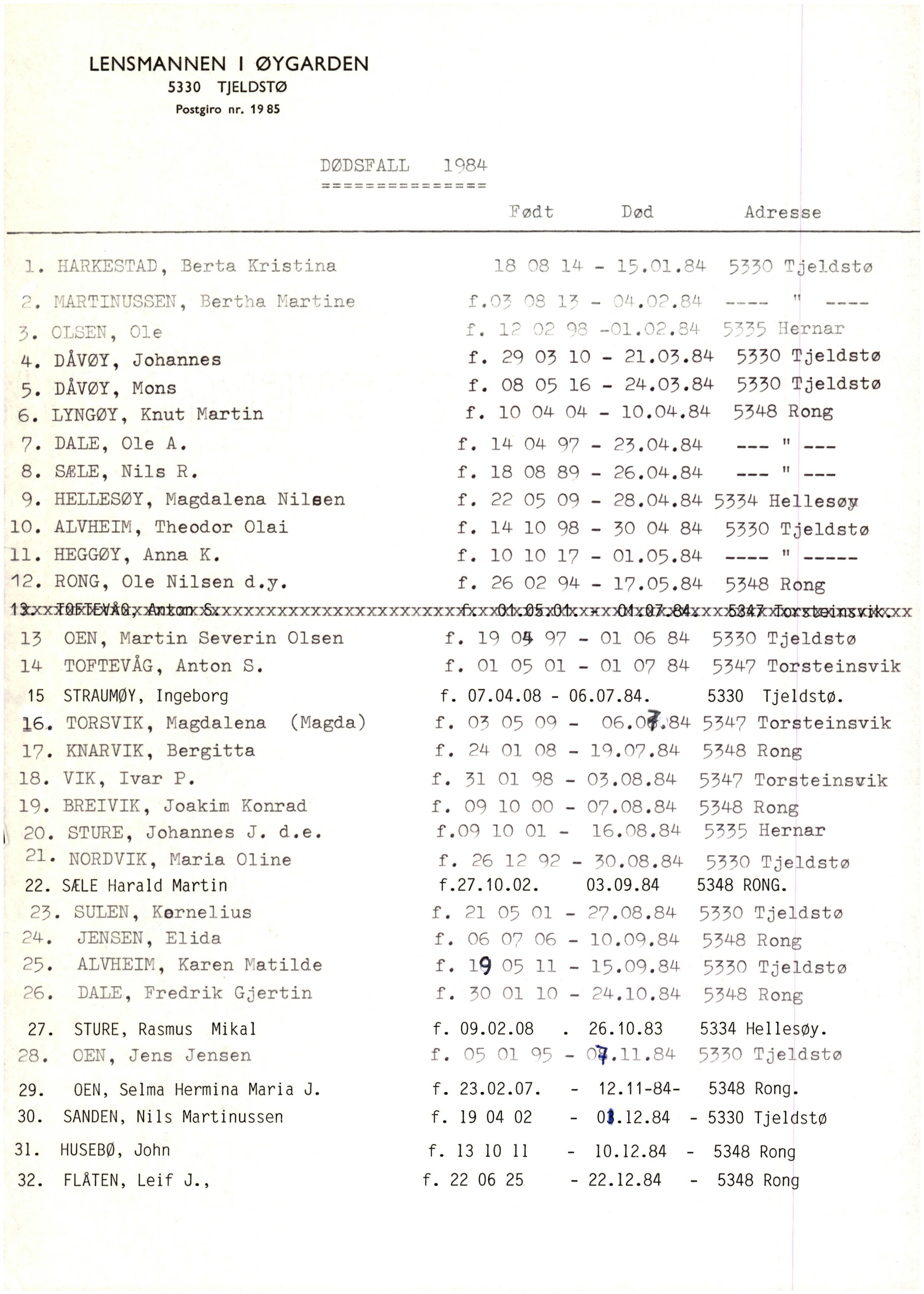 Lensmannen i Øygarden, AV/SAB-A-100155/0006/L0002: Dødsfallprotokoll, 1973-1989, p. 24