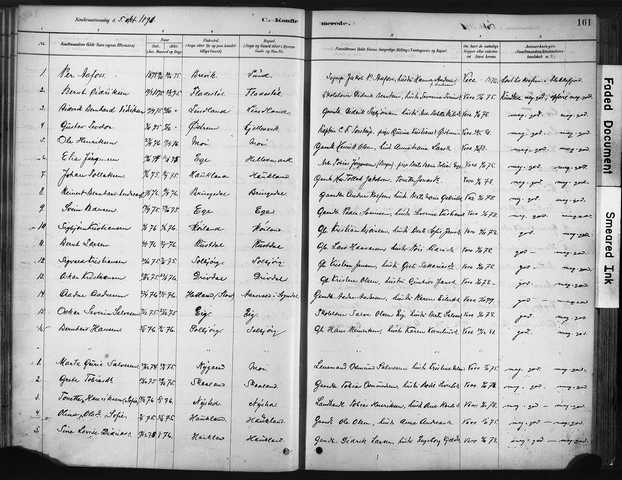Lund sokneprestkontor, SAST/A-101809/S06/L0011: Parish register (official) no. A 10, 1877-1904, p. 161