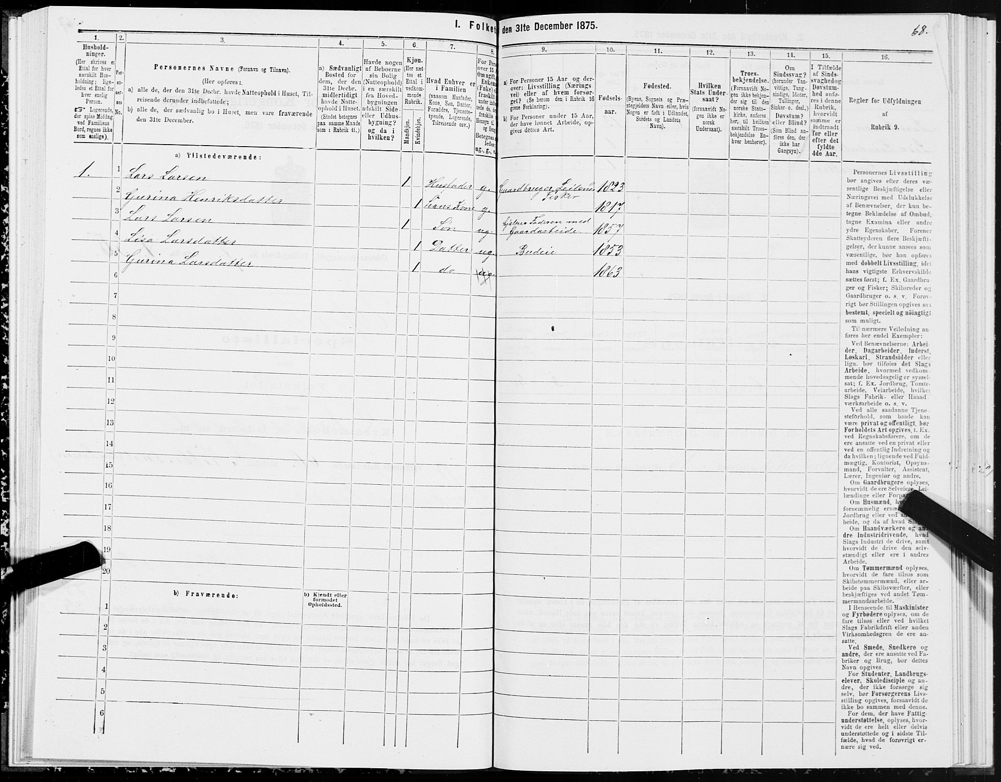 SAT, 1875 census for 1516P Ulstein, 1875, p. 3068