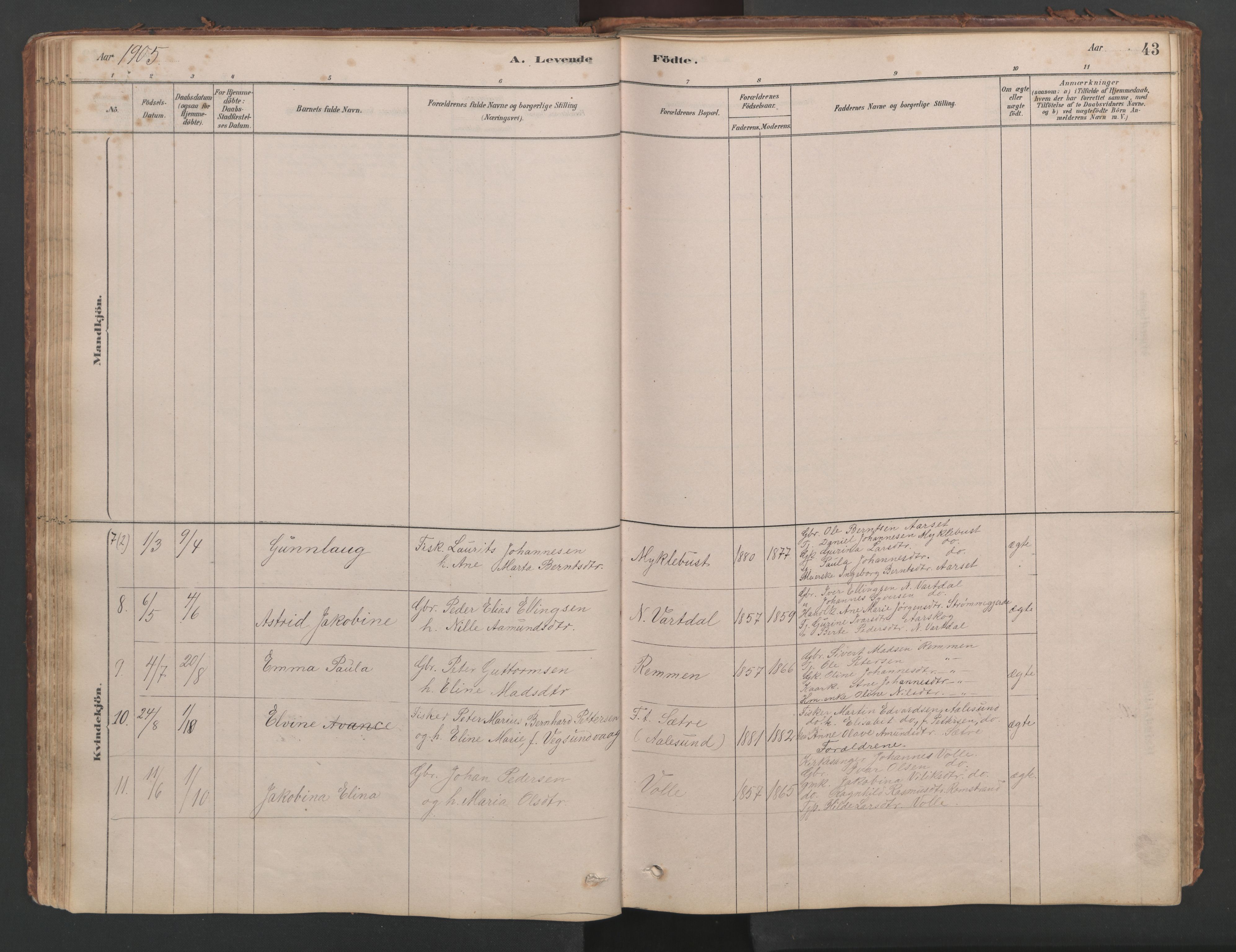 Ministerialprotokoller, klokkerbøker og fødselsregistre - Møre og Romsdal, AV/SAT-A-1454/514/L0201: Parish register (copy) no. 514C01, 1878-1919, p. 43