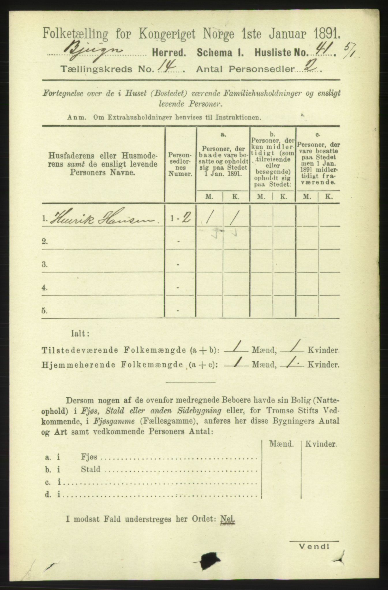 RA, 1891 census for 1627 Bjugn, 1891, p. 3967