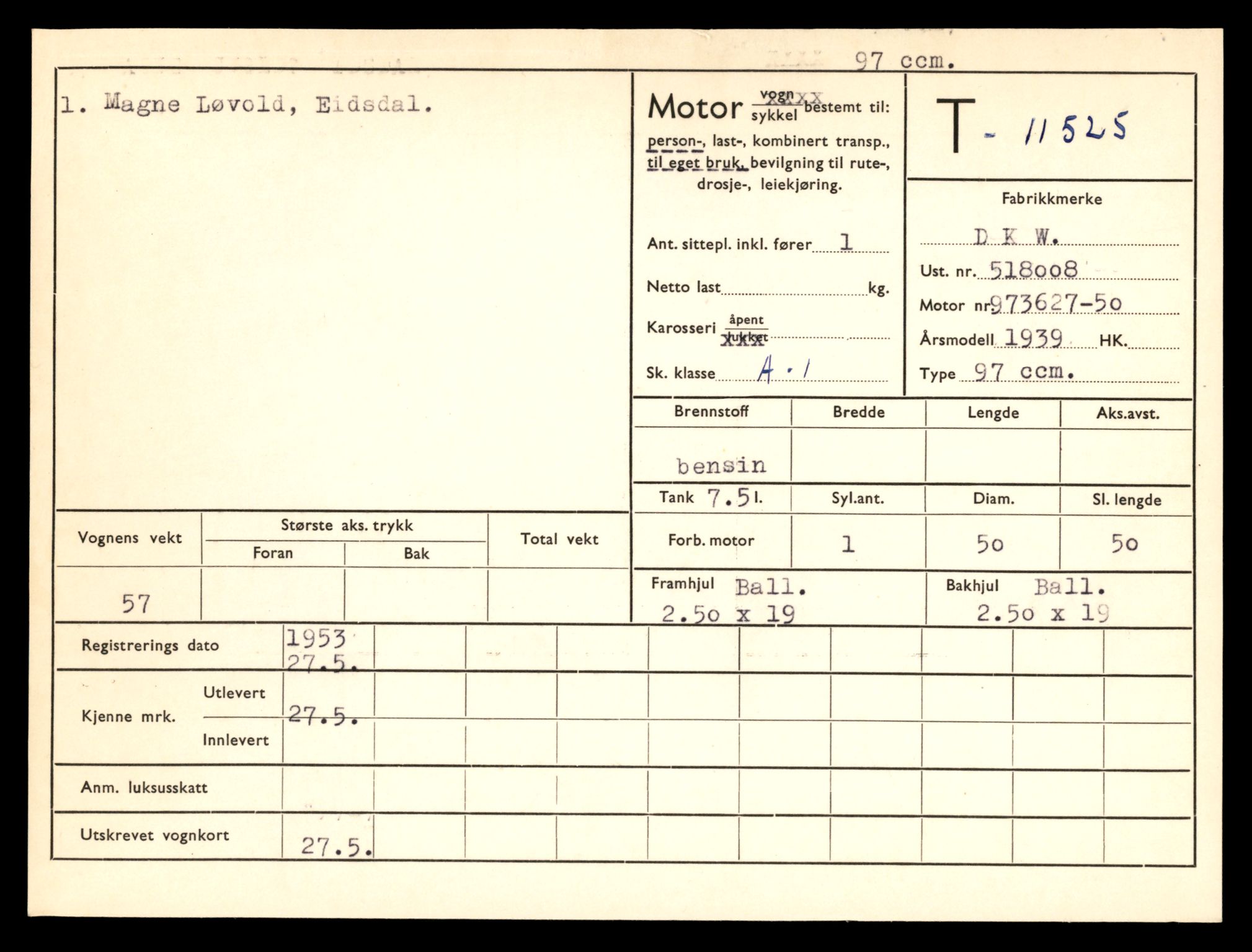 Møre og Romsdal vegkontor - Ålesund trafikkstasjon, SAT/A-4099/F/Fe/L0029: Registreringskort for kjøretøy T 11430 - T 11619, 1927-1998, p. 1714