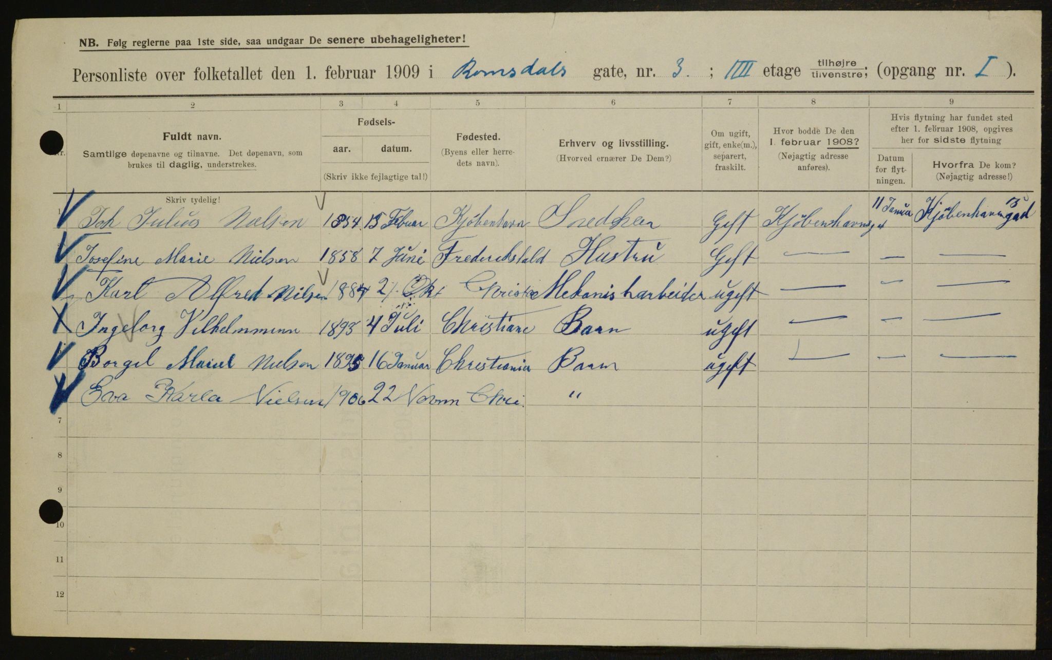 OBA, Municipal Census 1909 for Kristiania, 1909, p. 75419