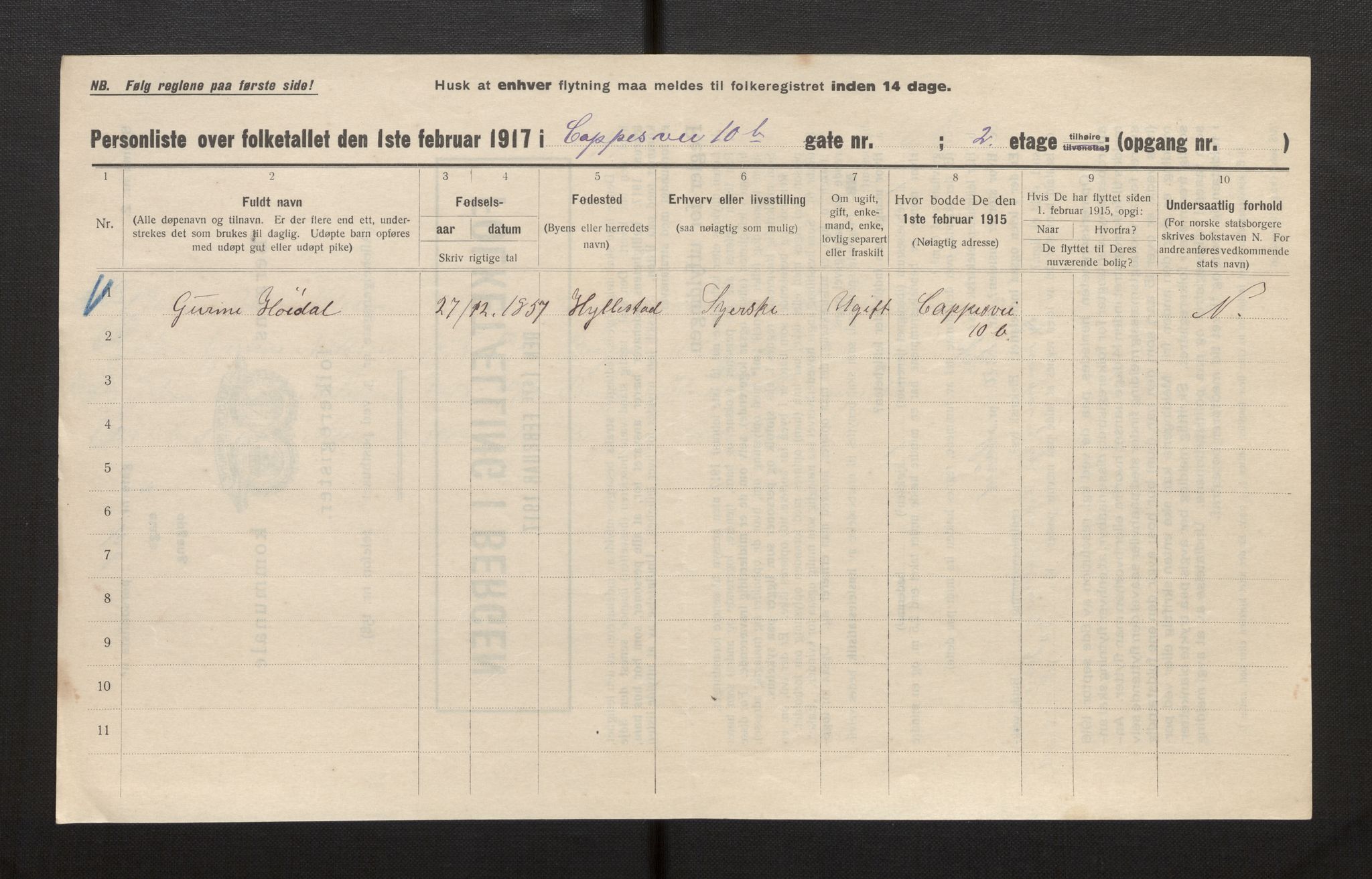 SAB, Municipal Census 1917 for Bergen, 1917, p. 4375