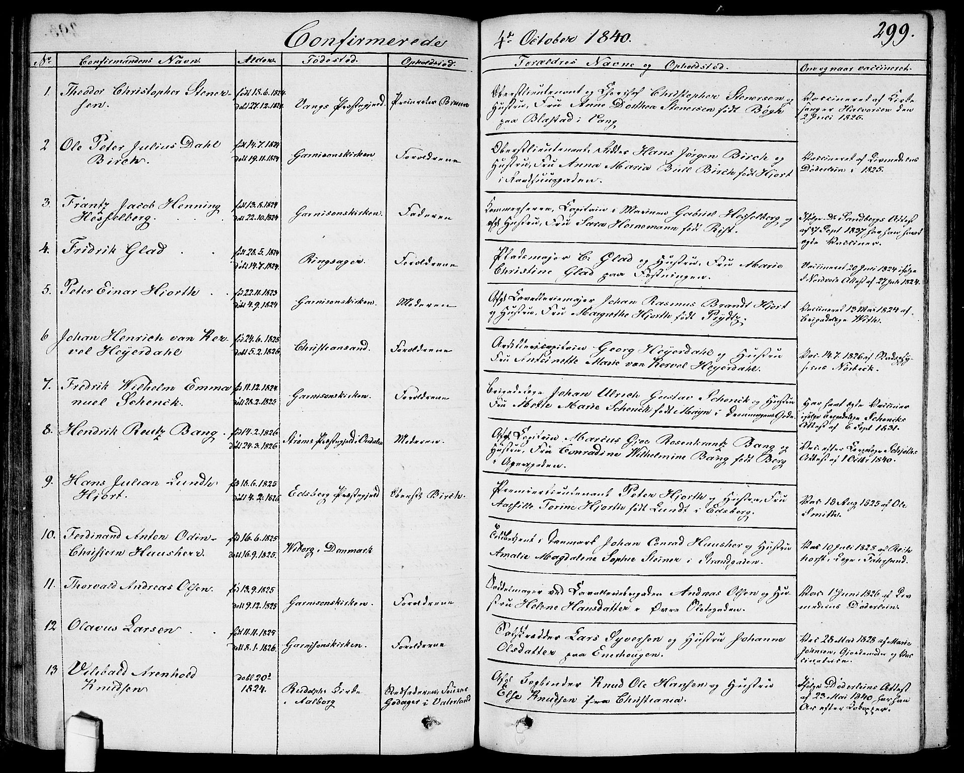 Garnisonsmenigheten Kirkebøker, AV/SAO-A-10846/G/Ga/L0004: Parish register (copy) no. 4, 1828-1840, p. 299