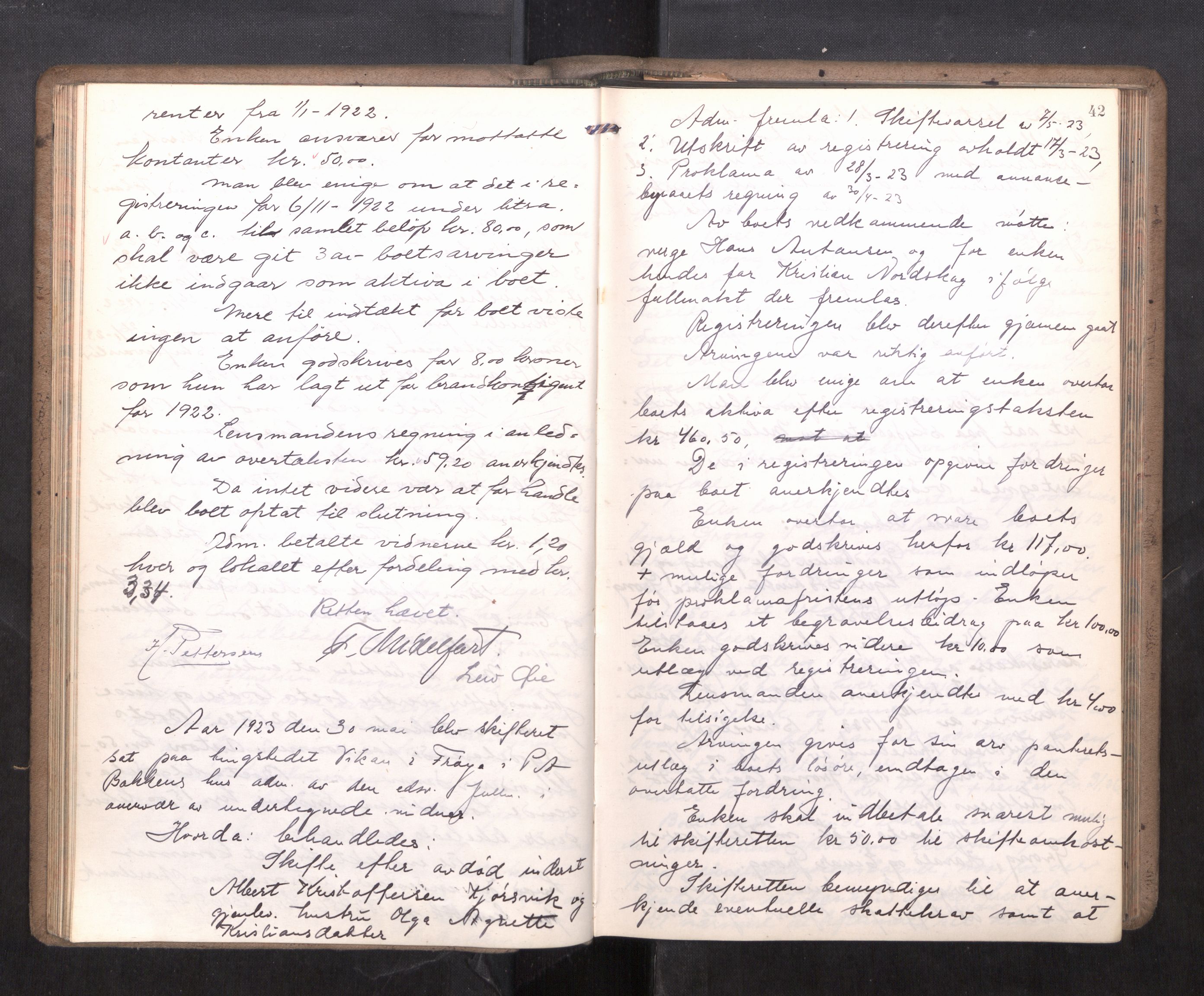 Hitra sorenskriveri, AV/SAT-A-0018/3/3B/L0002: Skifteforhandlingsprotokoll, 1922-1927, p. 41b-42a