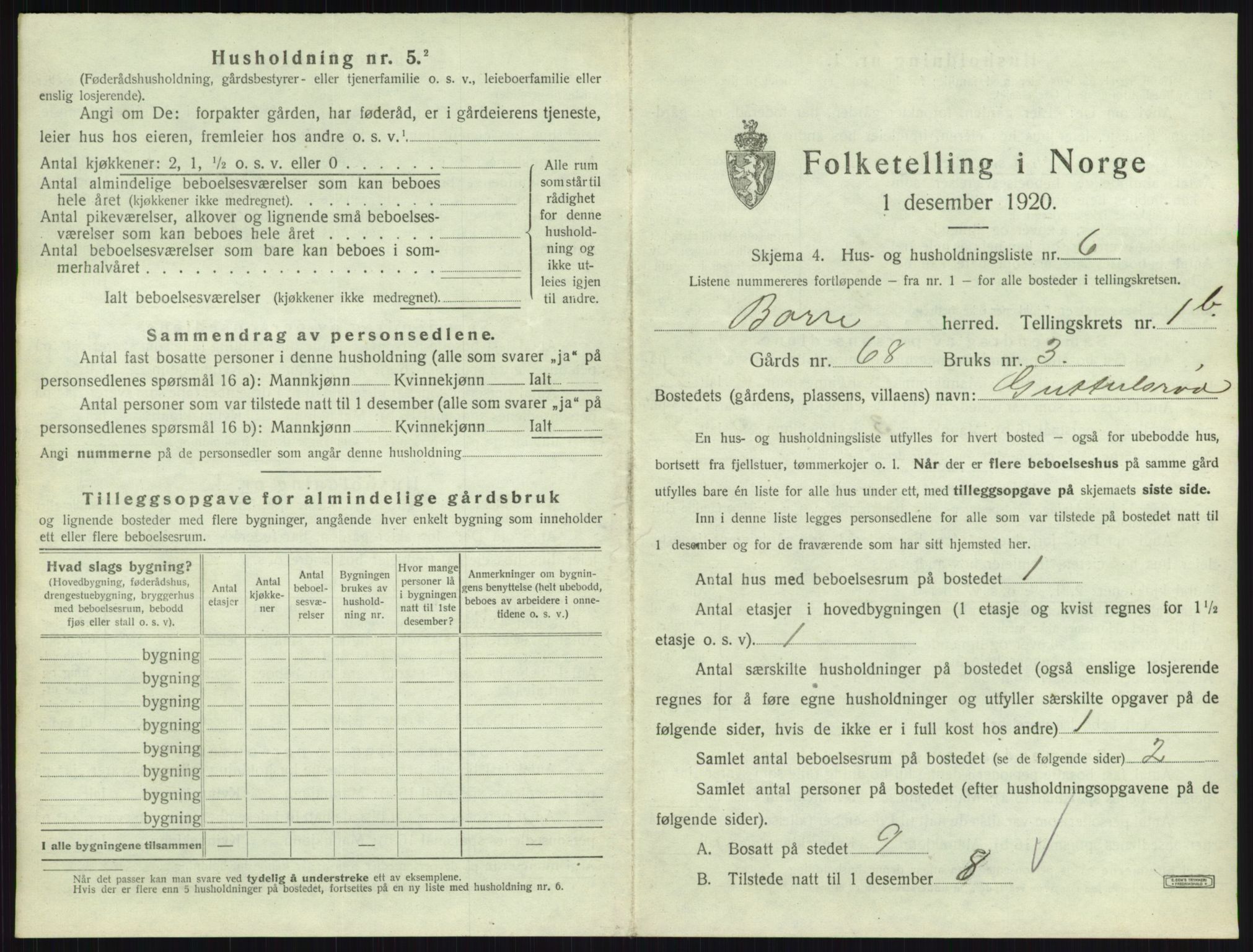 SAKO, 1920 census for Borre, 1920, p. 173