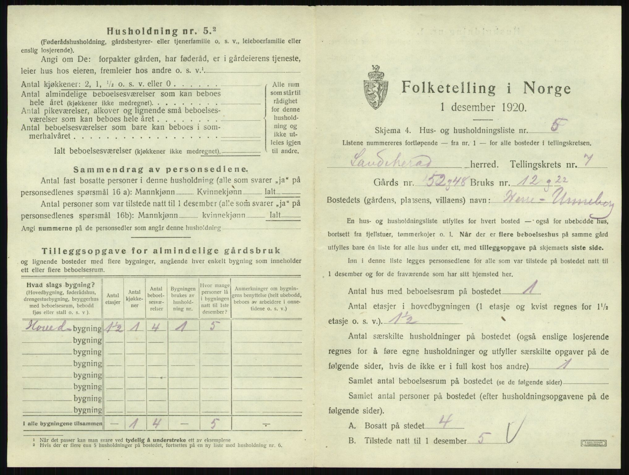 SAKO, 1920 census for Sandeherred, 1920, p. 1467