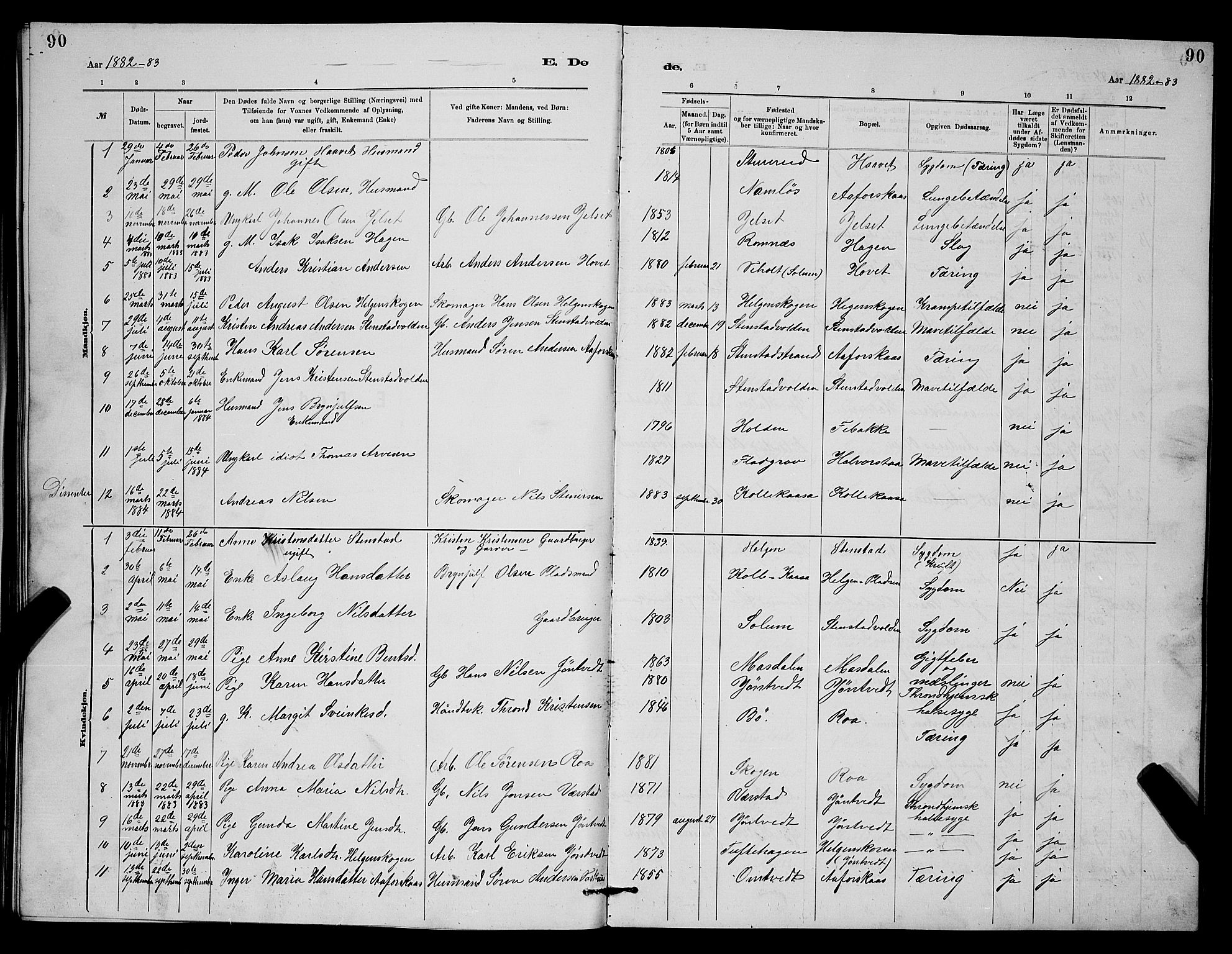 Holla kirkebøker, SAKO/A-272/G/Gb/L0001: Parish register (copy) no. II 1, 1882-1897, p. 90