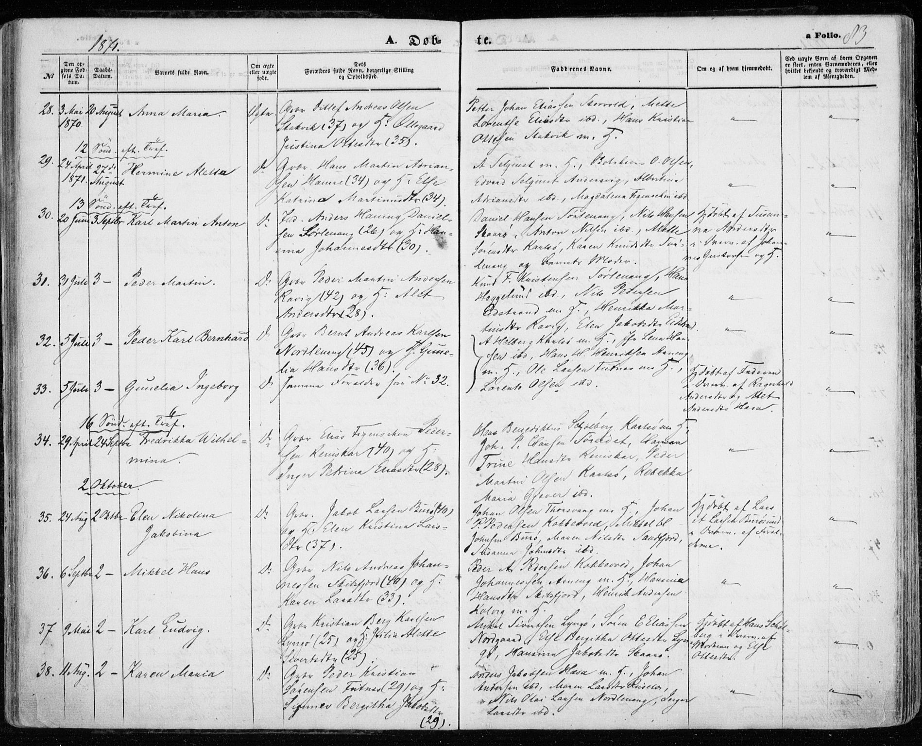 Karlsøy sokneprestembete, AV/SATØ-S-1299/H/Ha/Haa/L0004kirke: Parish register (official) no. 4, 1861-1871, p. 83