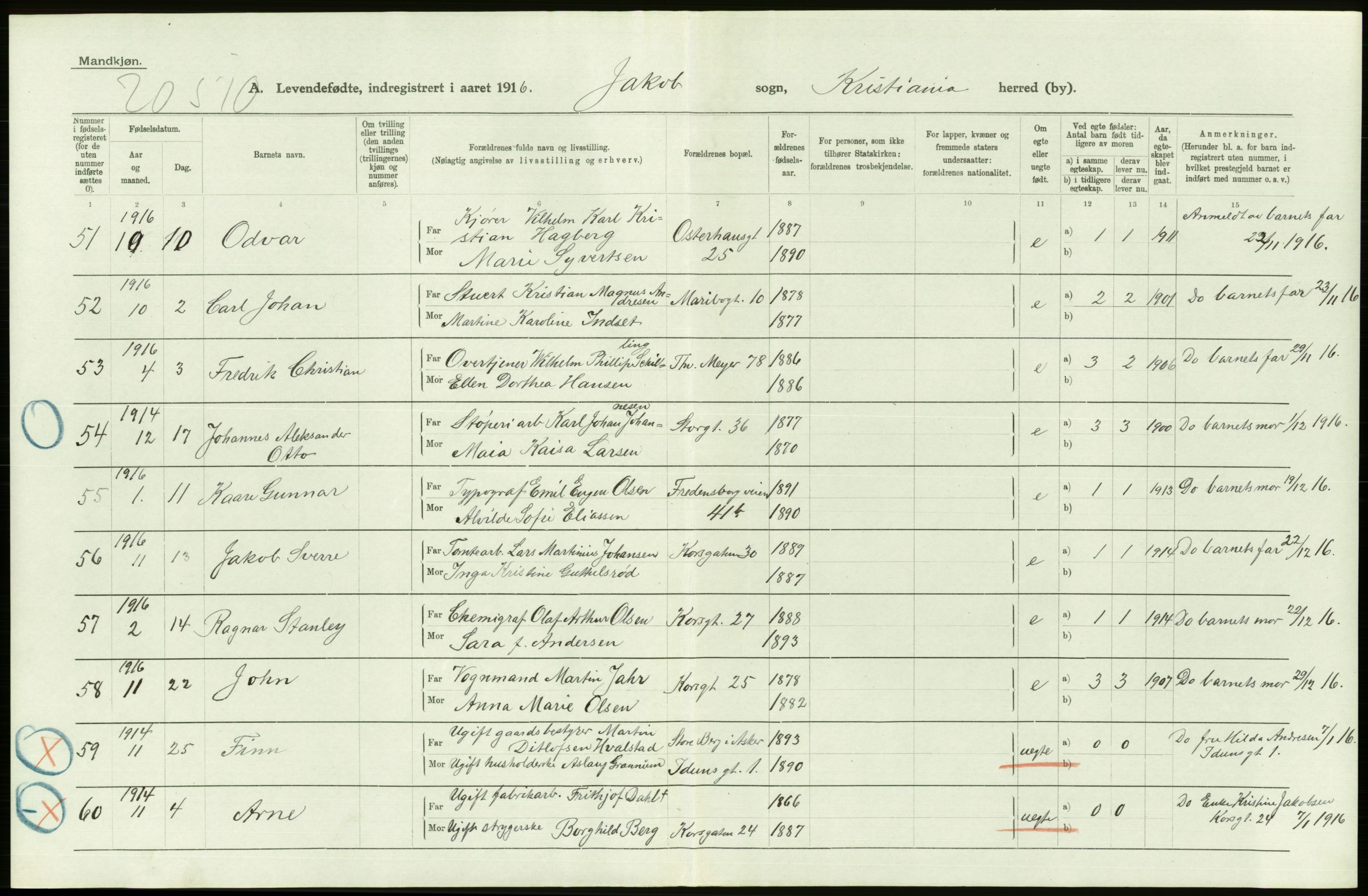 Statistisk sentralbyrå, Sosiodemografiske emner, Befolkning, RA/S-2228/D/Df/Dfb/Dfbf/L0007: Kristiania: Levendefødte menn og kvinner., 1916, p. 534