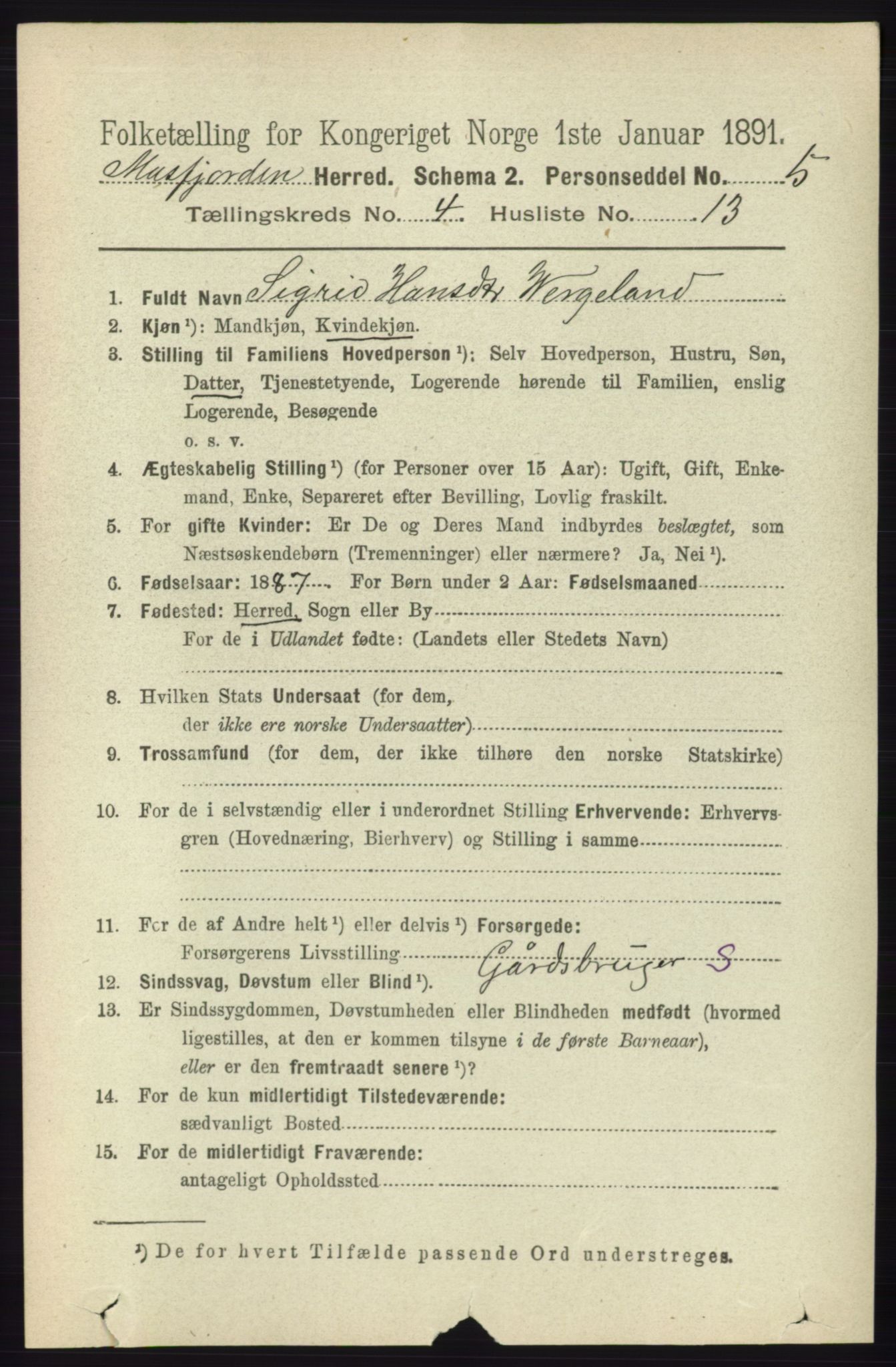 RA, 1891 census for 1266 Masfjorden, 1891, p. 832