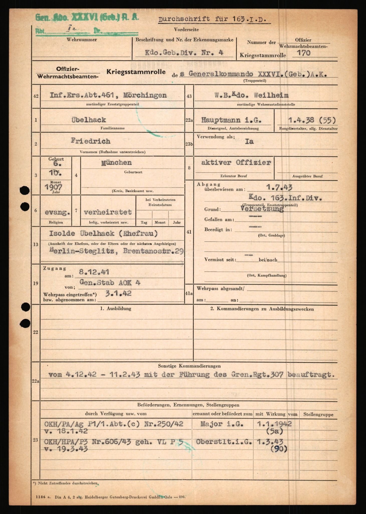 Forsvarets Overkommando. 2 kontor. Arkiv 11.4. Spredte tyske arkivsaker, AV/RA-RAFA-7031/D/Dar/Dara/L0019: Personalbøker og diverse, 1940-1945, p. 648