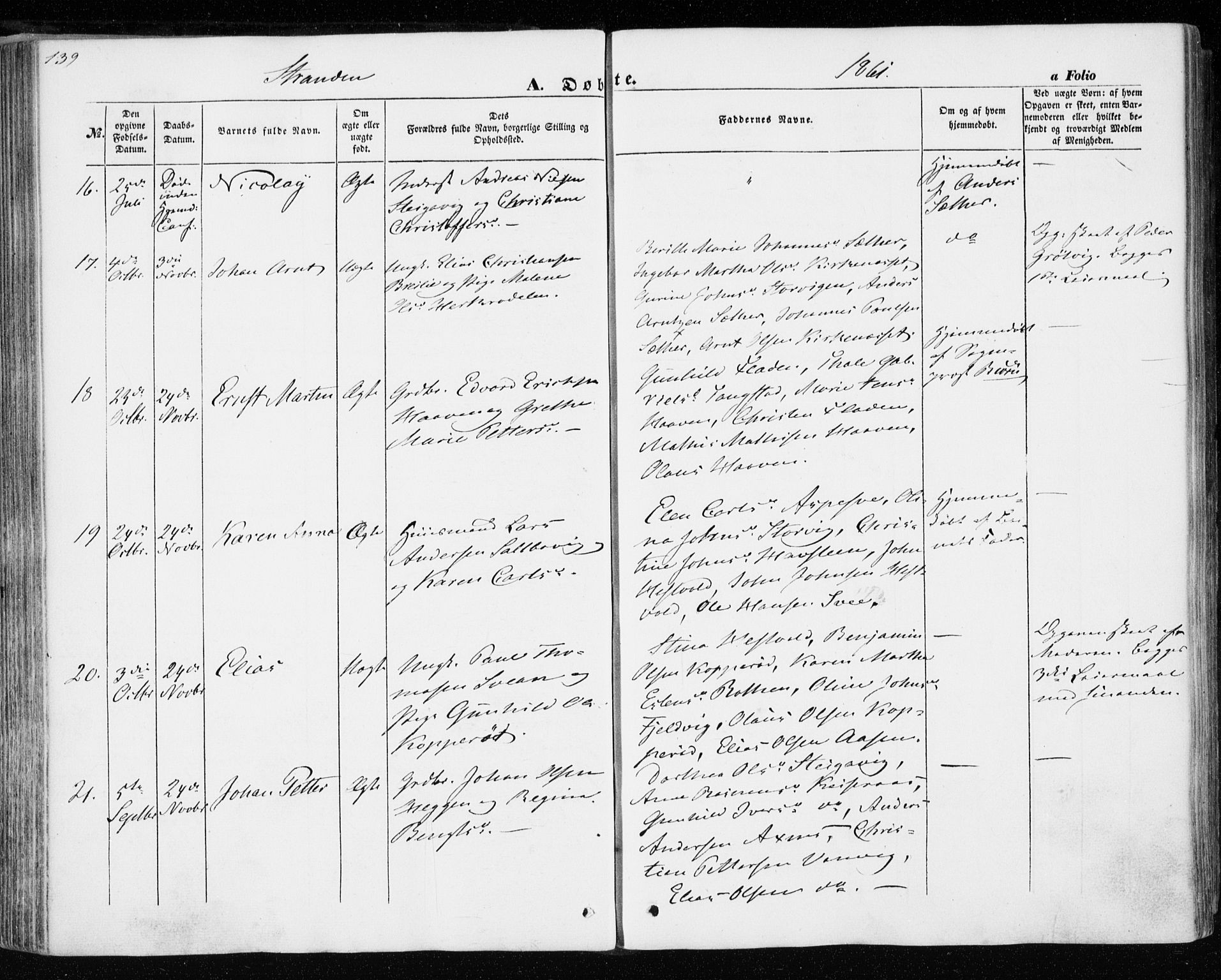 Ministerialprotokoller, klokkerbøker og fødselsregistre - Nord-Trøndelag, SAT/A-1458/701/L0008: Parish register (official) no. 701A08 /2, 1854-1863, p. 139