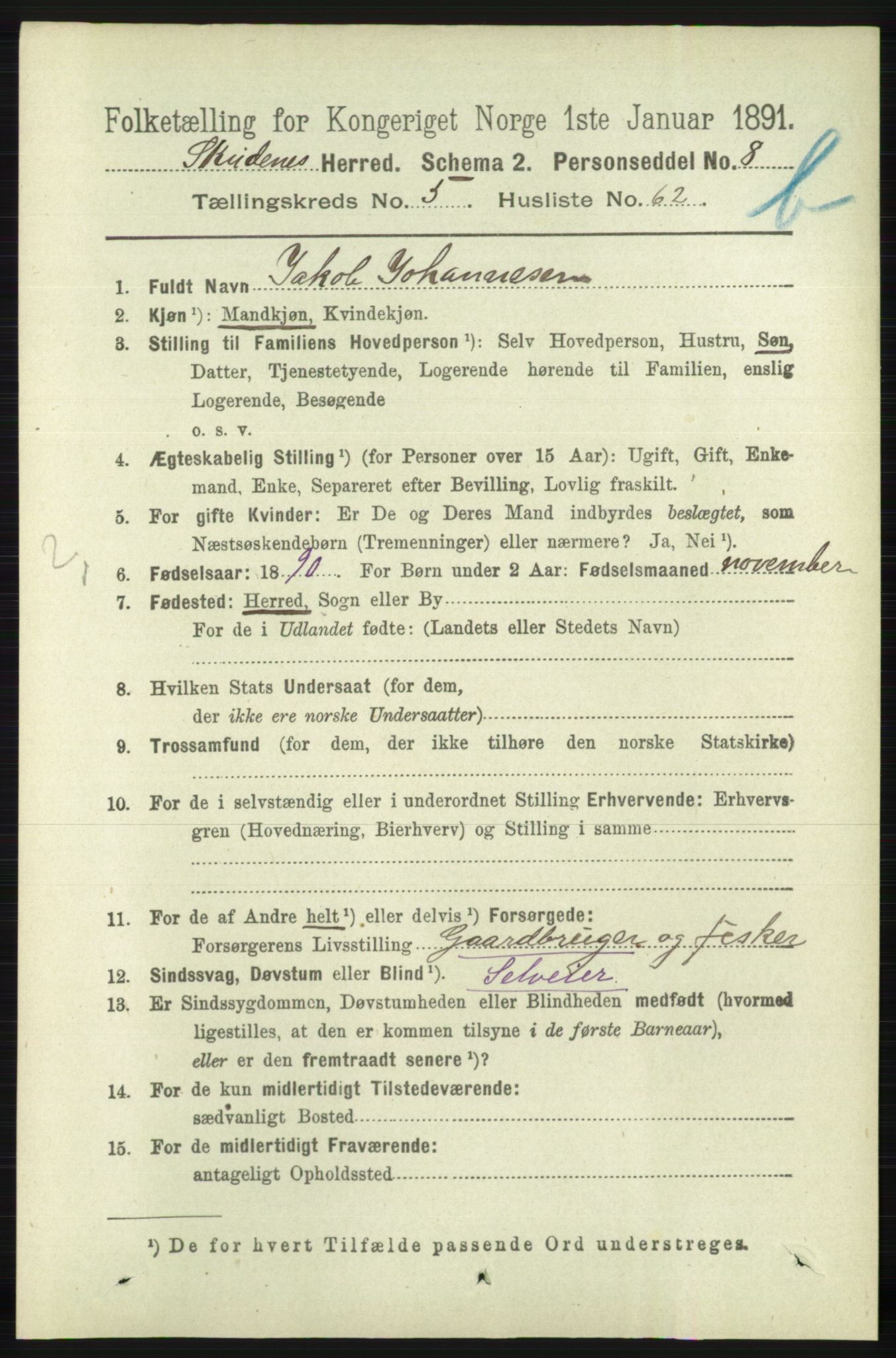 RA, 1891 census for 1150 Skudenes, 1891, p. 5553