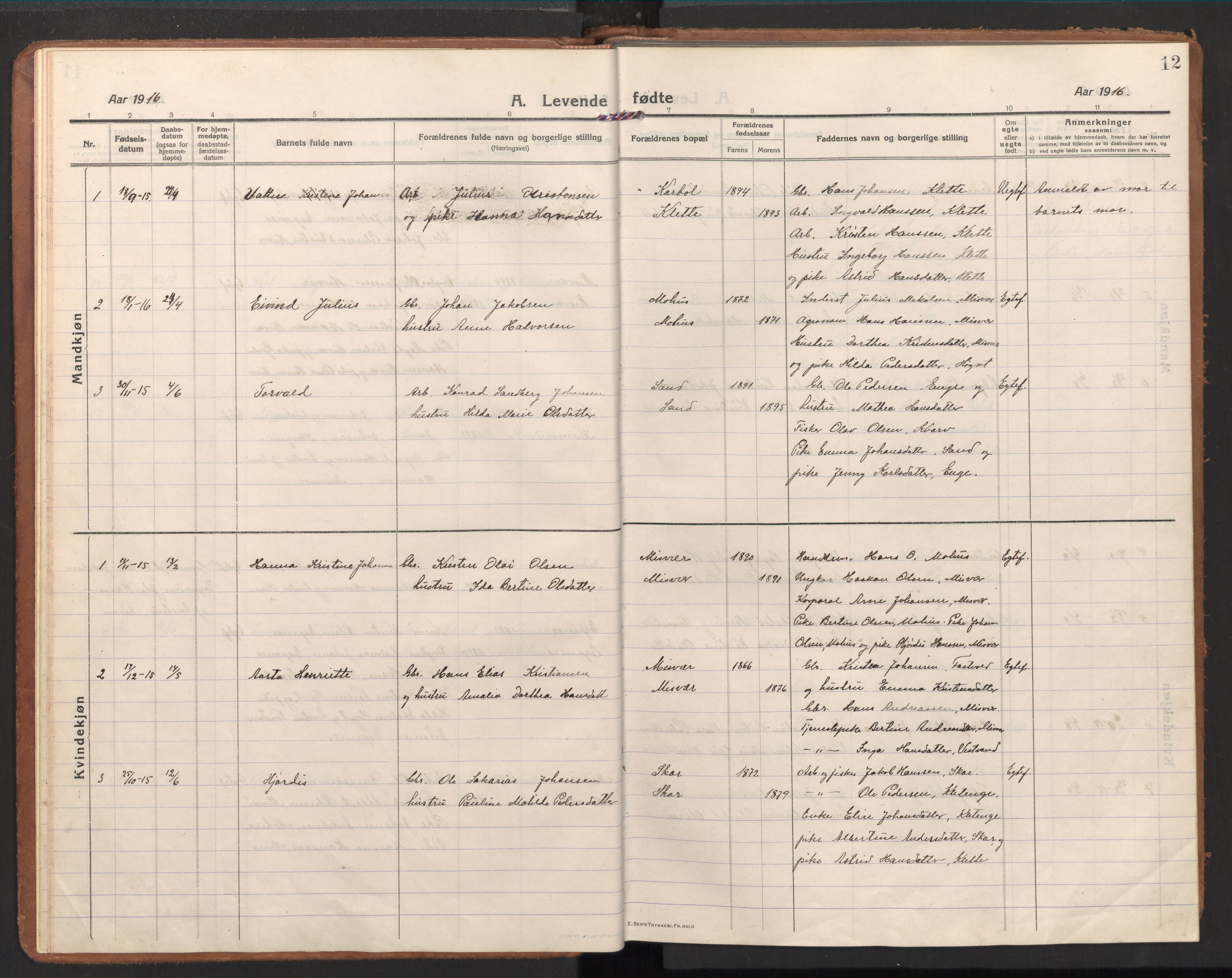 Ministerialprotokoller, klokkerbøker og fødselsregistre - Nordland, AV/SAT-A-1459/848/L0688: Parish register (official) no. 848A01, 1913-1935, p. 12