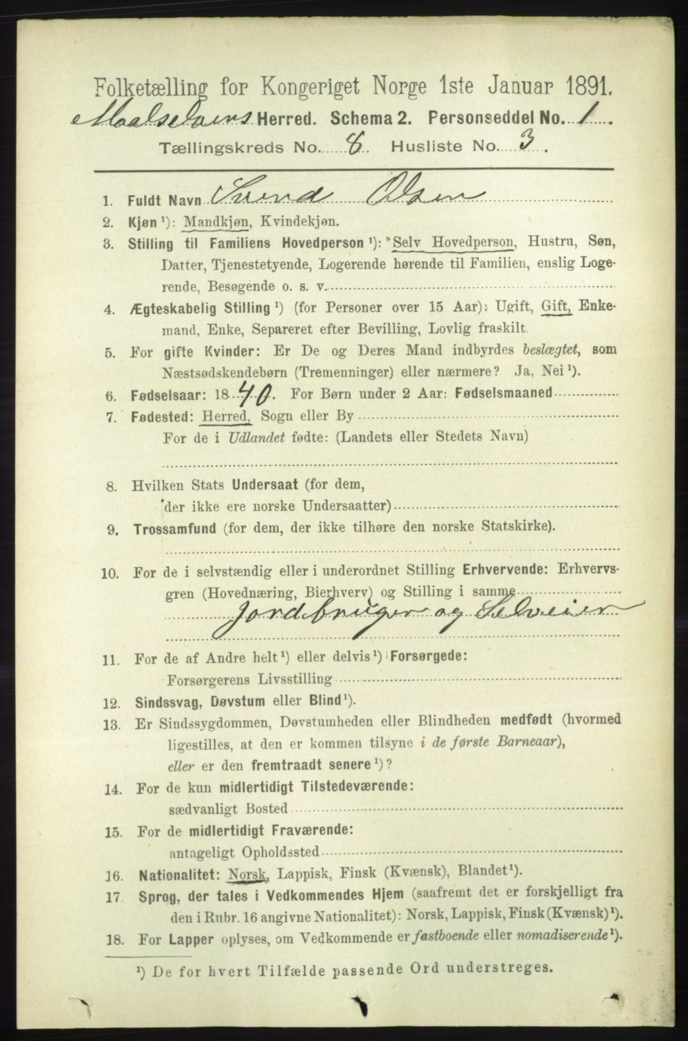 RA, 1891 census for 1924 Målselv, 1891, p. 2548