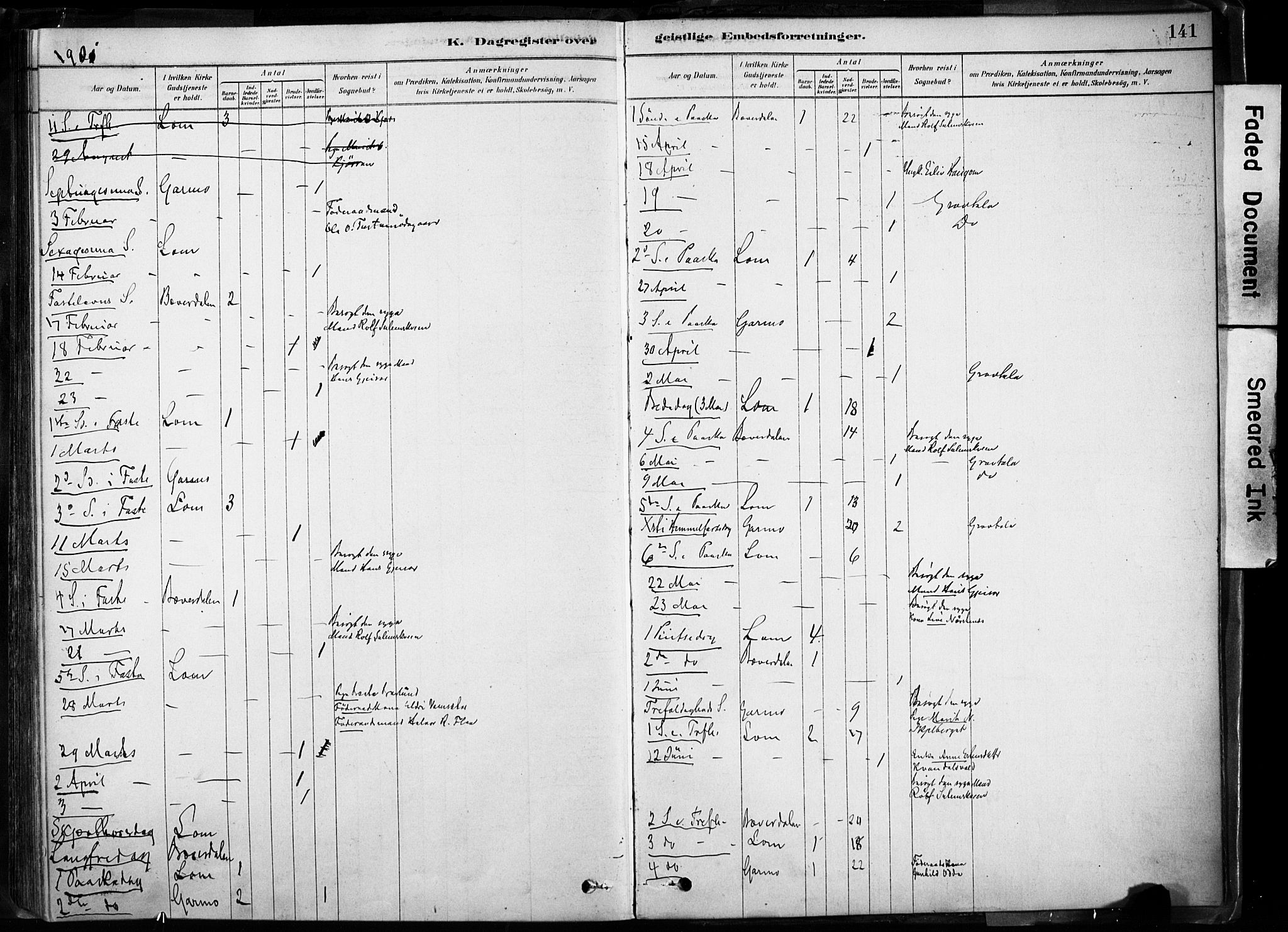 Lom prestekontor, SAH/PREST-070/K/L0009: Parish register (official) no. 9, 1878-1907, p. 141