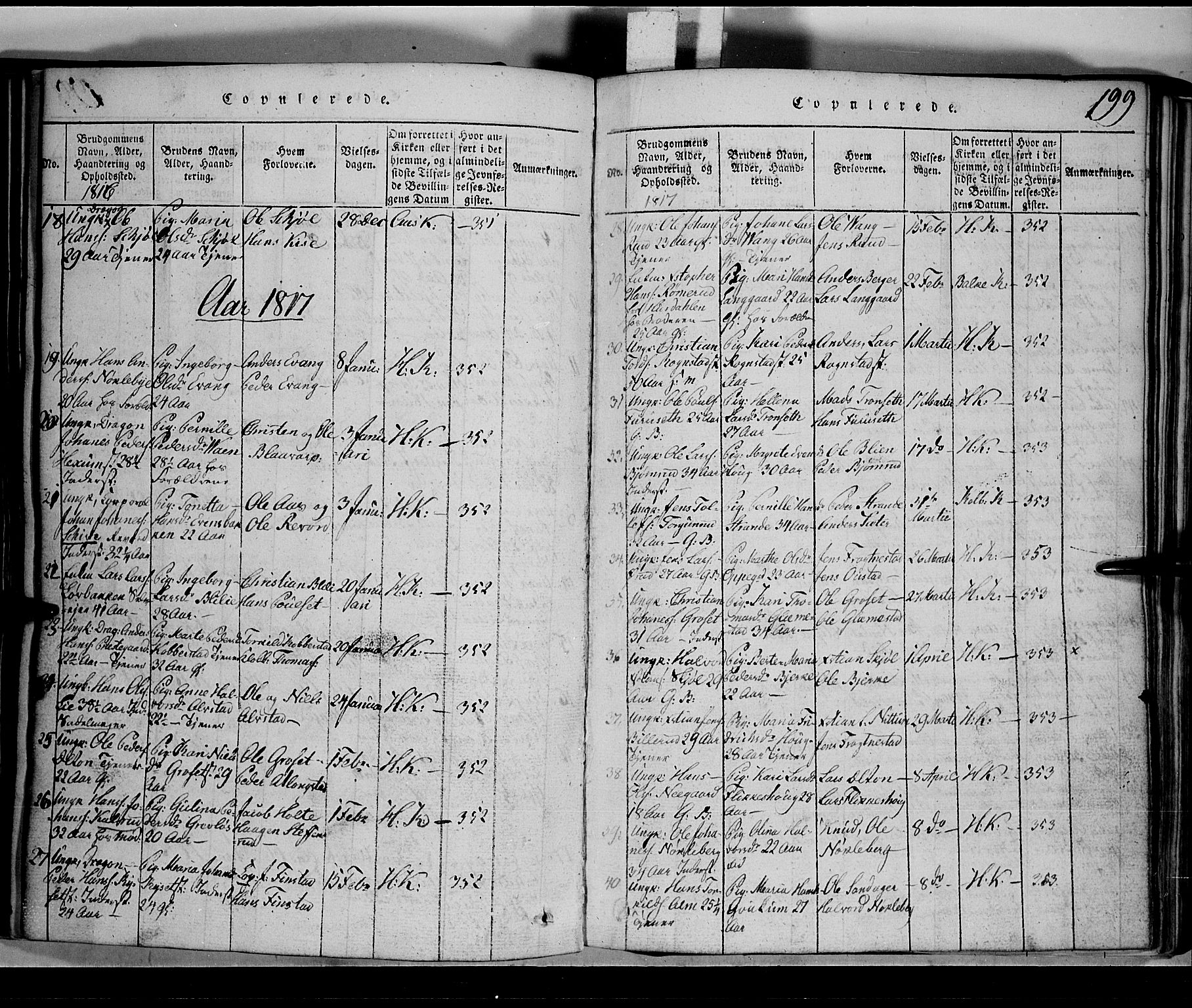 Toten prestekontor, SAH/PREST-102/H/Ha/Hab/L0001: Parish register (copy) no. 1, 1814-1820, p. 199