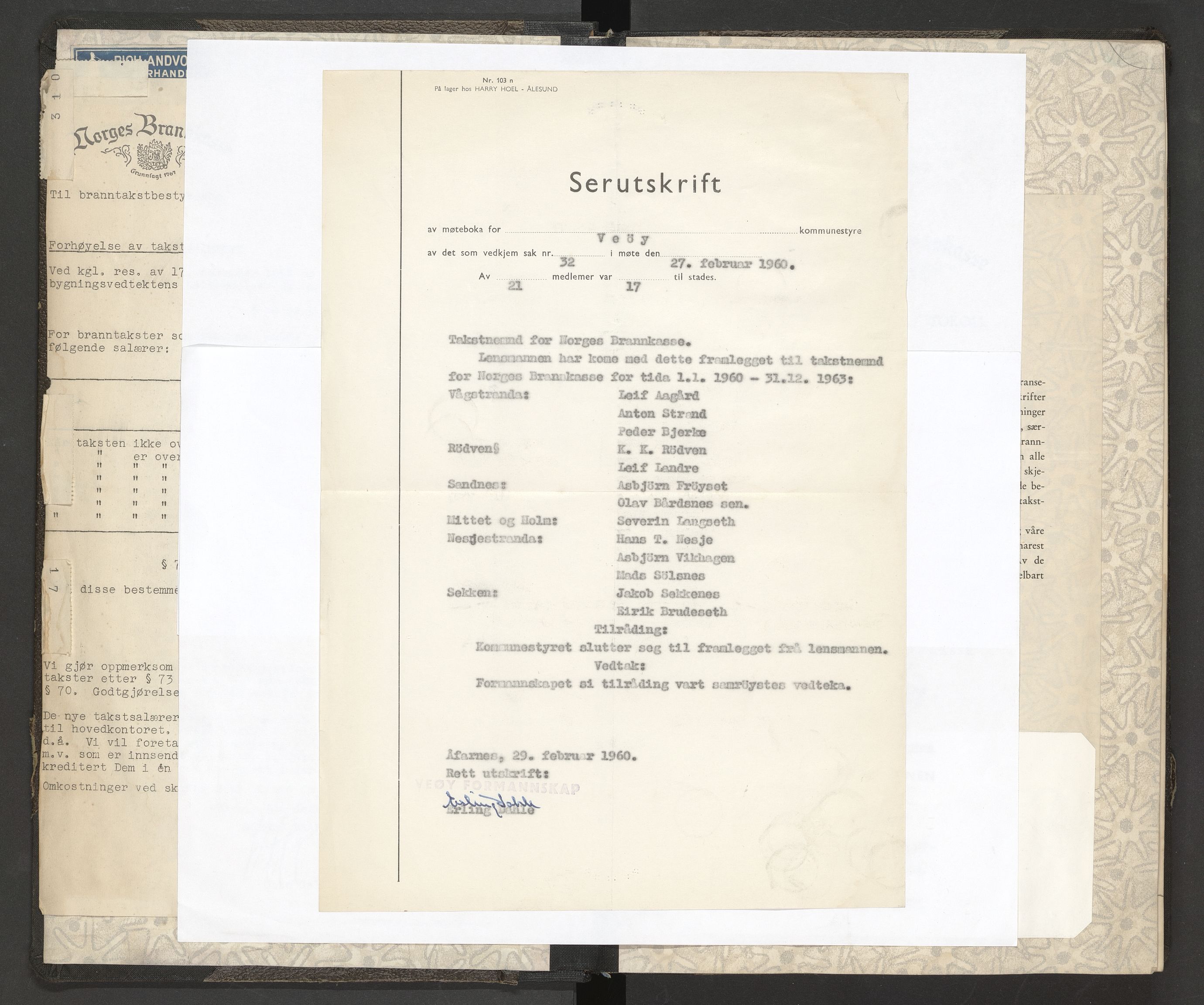 Norges Brannkasse Veøy, AV/SAT-A-5500/Fa/L0003: Branntakstprotokoll, 1954-1955