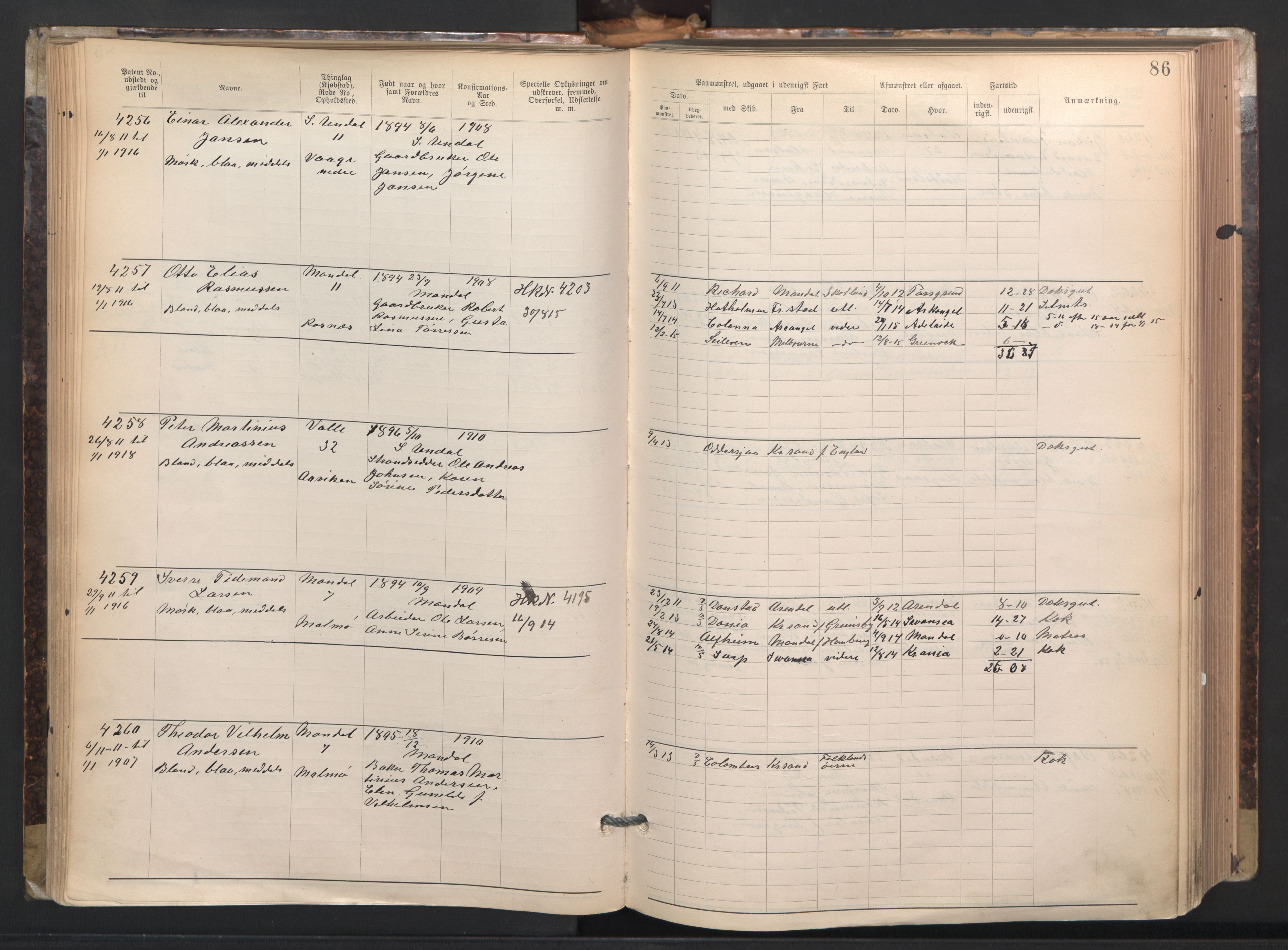 Mandal mønstringskrets, AV/SAK-2031-0016/F/Fa/L0003: Annotasjonsrulle nr 3831-4730 med register, L-5, 1900-1948, p. 110