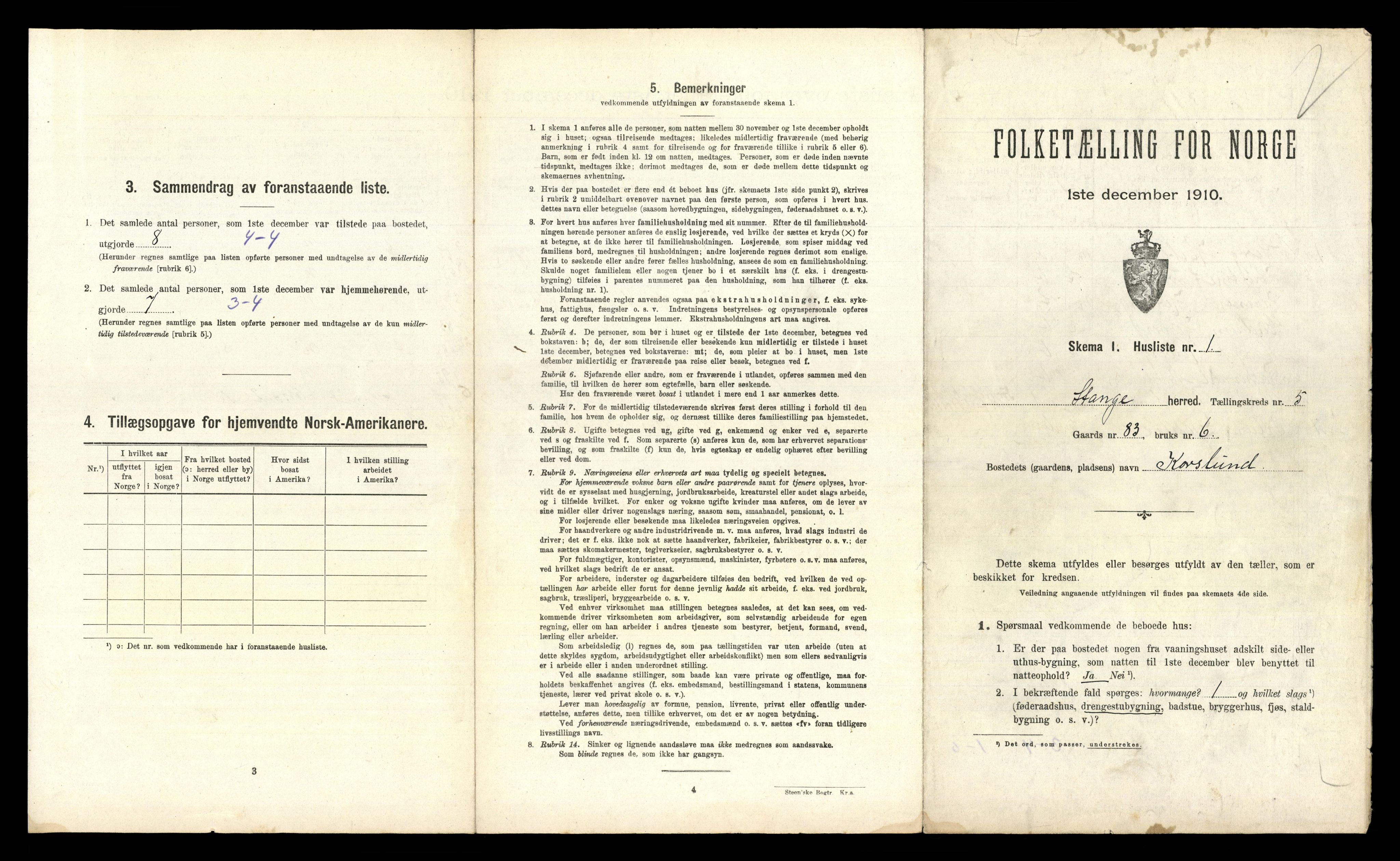 RA, 1910 census for Stange, 1910, p. 950