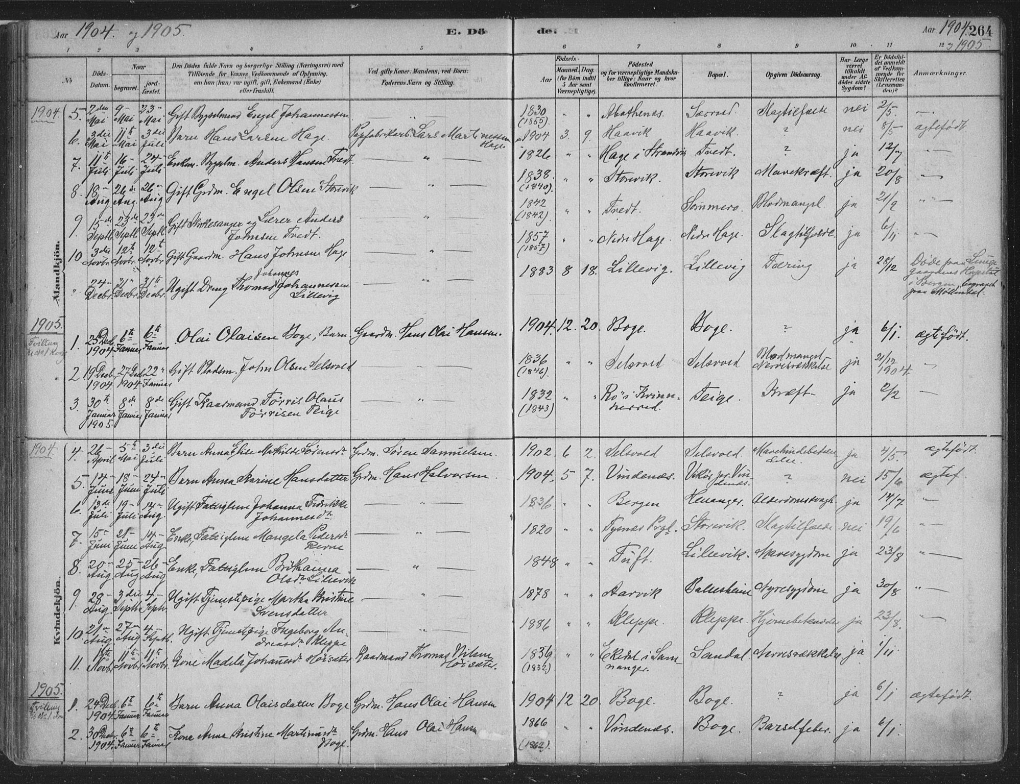 Fusa sokneprestembete, AV/SAB-A-75401/H/Haa: Parish register (official) no. D 1, 1880-1938, p. 264