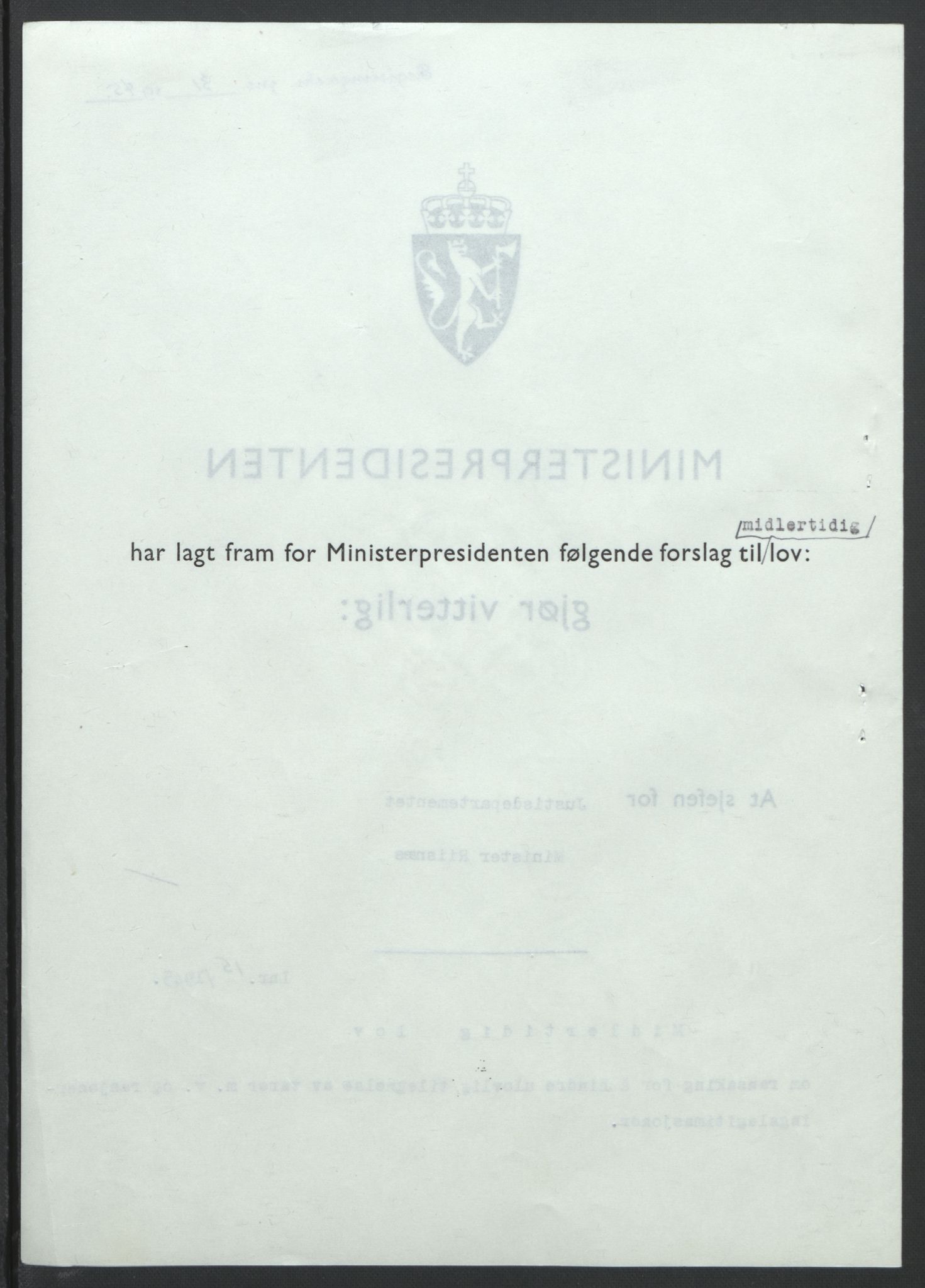 NS-administrasjonen 1940-1945 (Statsrådsekretariatet, de kommisariske statsråder mm), AV/RA-S-4279/D/Db/L0101/0001: -- / Lover og vedtak, 1945, p. 62