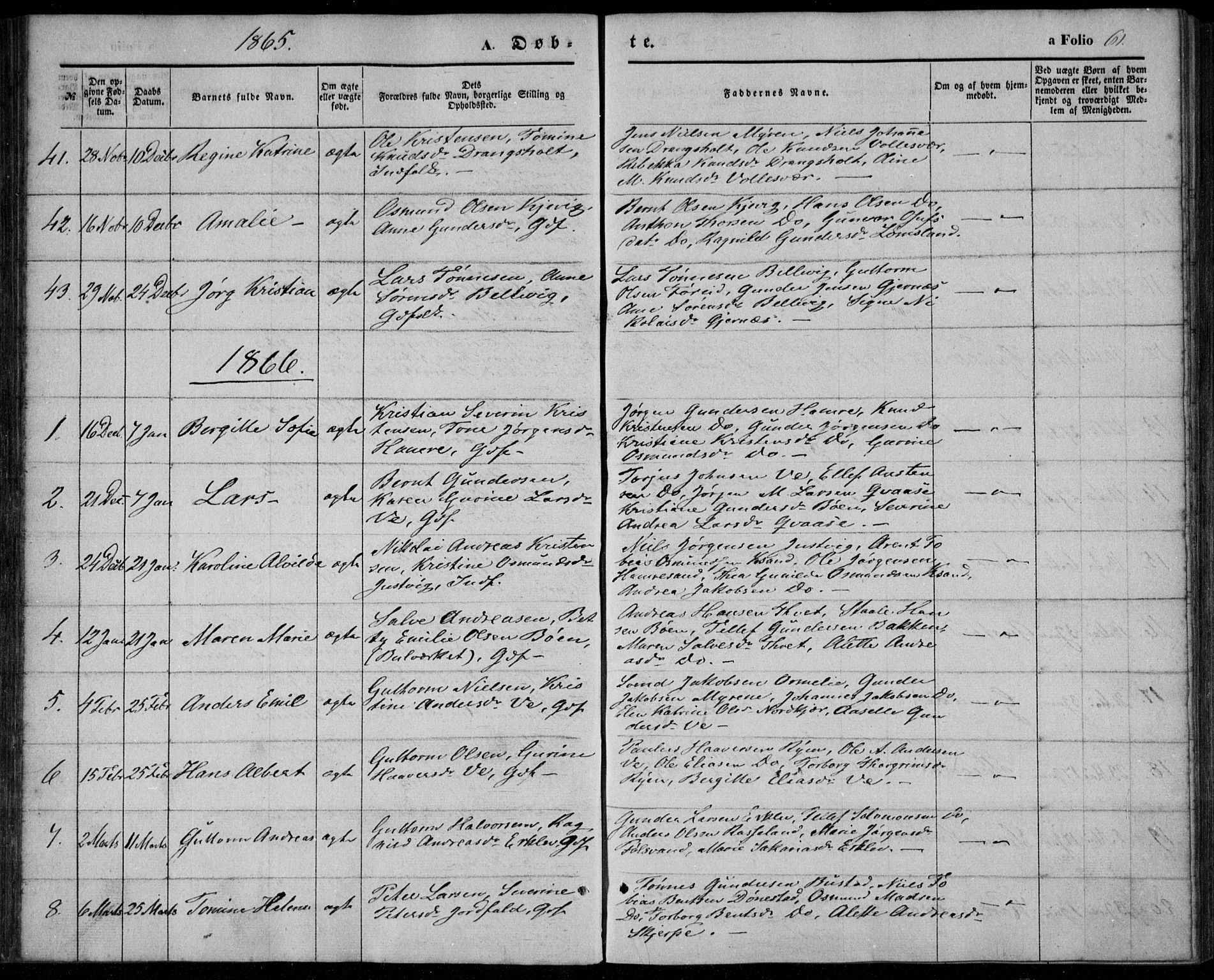 Tveit sokneprestkontor, SAK/1111-0043/F/Fa/L0005: Parish register (official) no. A 5, 1853-1871, p. 61