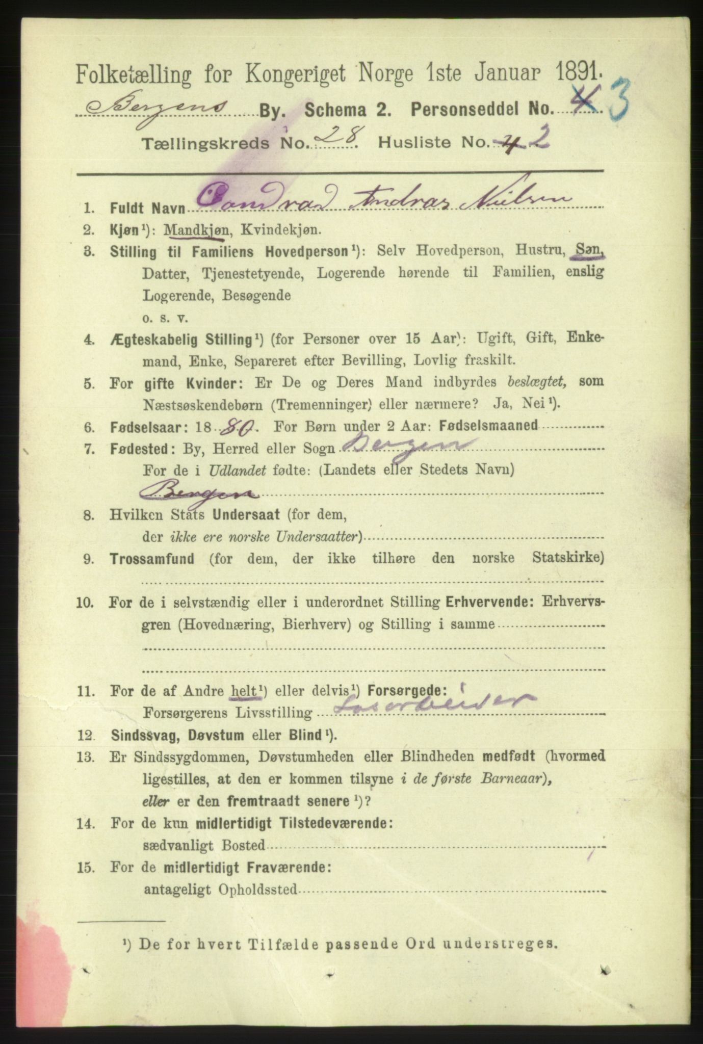 RA, 1891 Census for 1301 Bergen, 1891, p. 36345