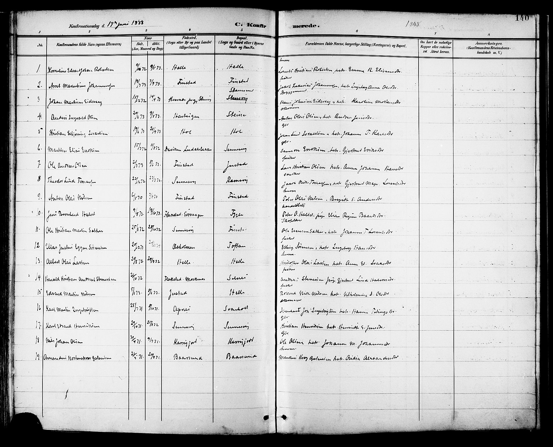 Ministerialprotokoller, klokkerbøker og fødselsregistre - Nordland, AV/SAT-A-1459/882/L1179: Parish register (official) no. 882A01, 1886-1898, p. 140