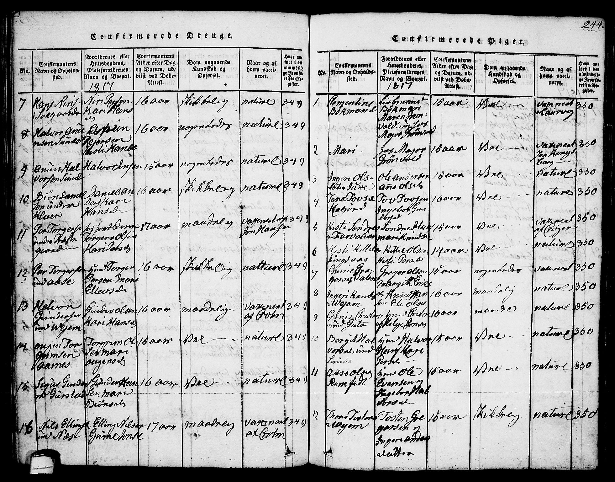 Sauherad kirkebøker, SAKO/A-298/G/Ga/L0001: Parish register (copy) no. I 1, 1815-1827, p. 244