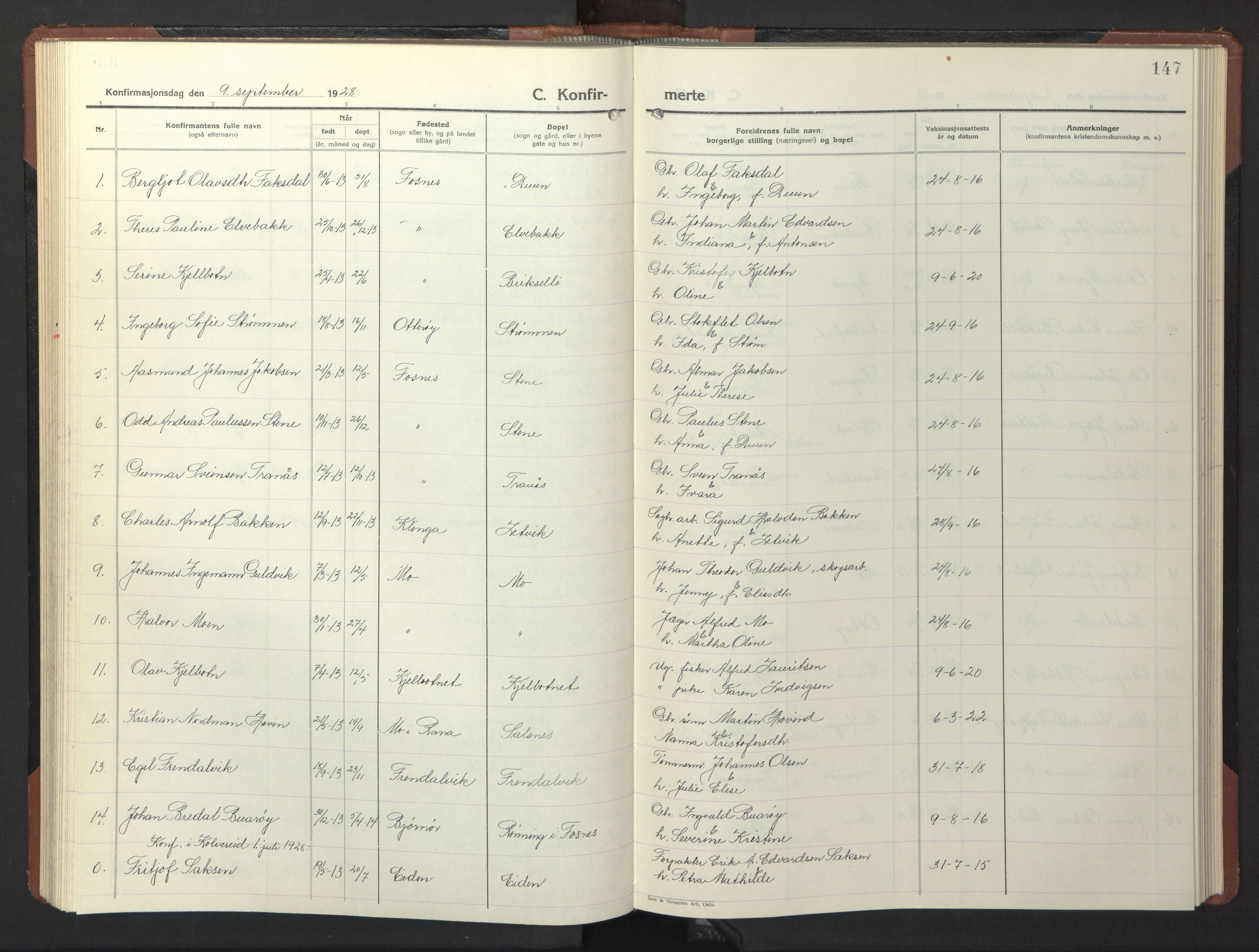Ministerialprotokoller, klokkerbøker og fødselsregistre - Nord-Trøndelag, SAT/A-1458/773/L0625: Parish register (copy) no. 773C01, 1910-1952, p. 147